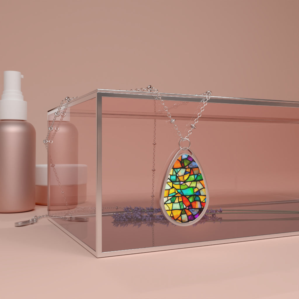 Colorful Stained Glass Teardrop Pendant Necklace