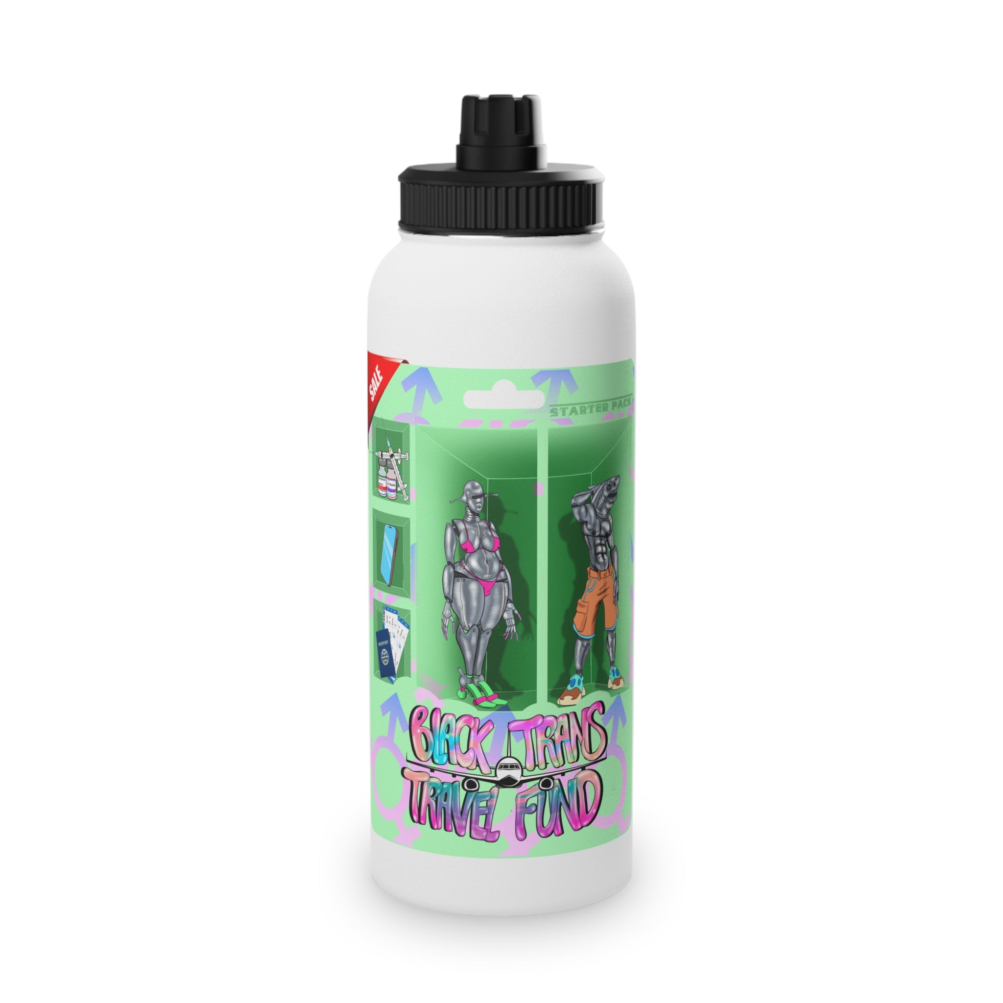 BTTF - Black Trans Travel Fund Logo Stainless Steel Sports Water Bottle