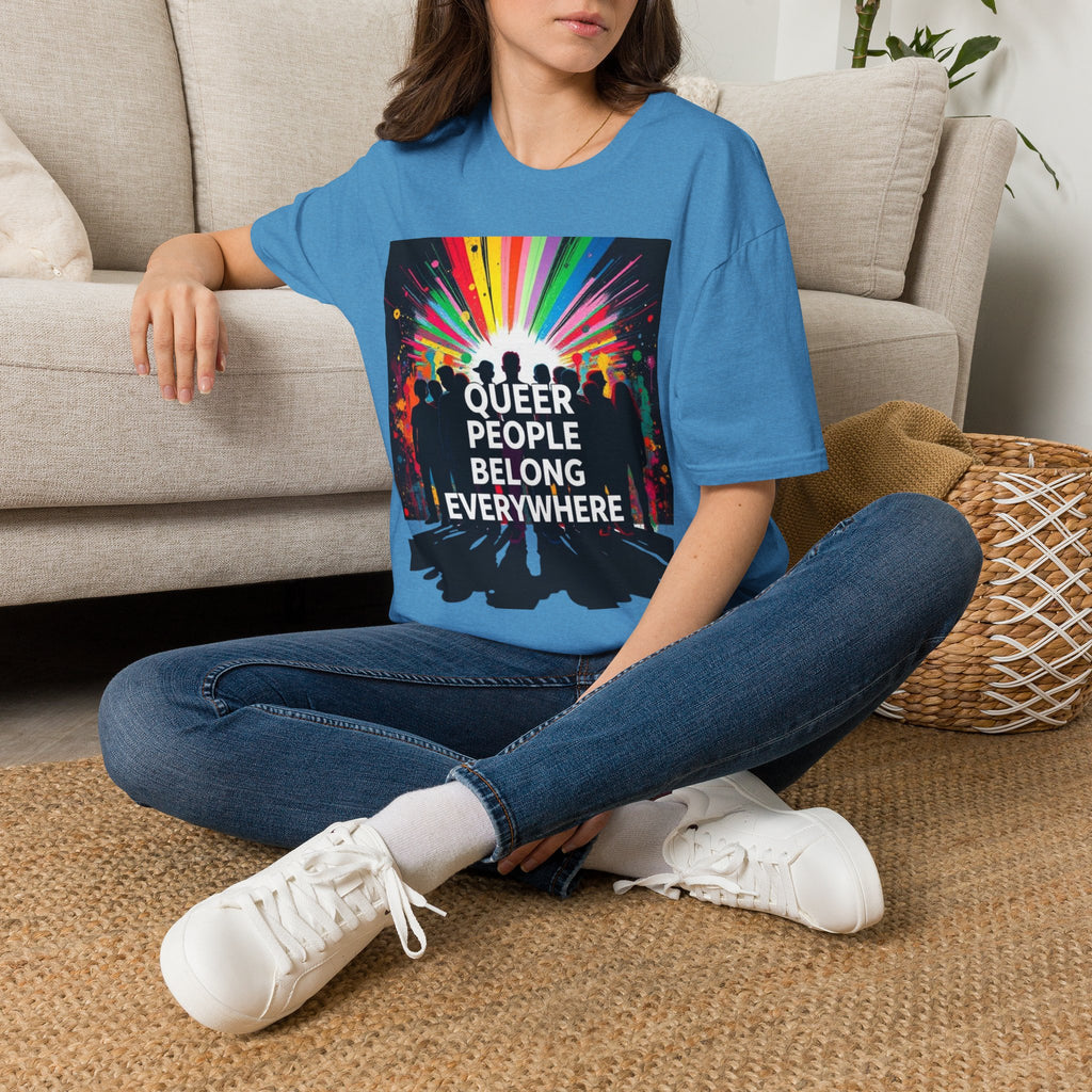 Unisex Softstyle T-Shirt - 'Queer People Belong Everywhere' Pride Graphic Tee