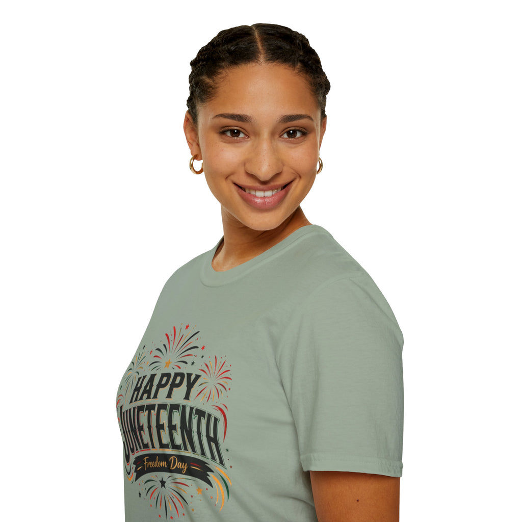 Juneteenth T-Shirt - "Happy Juneteenth" Fireworks Celebration Tee