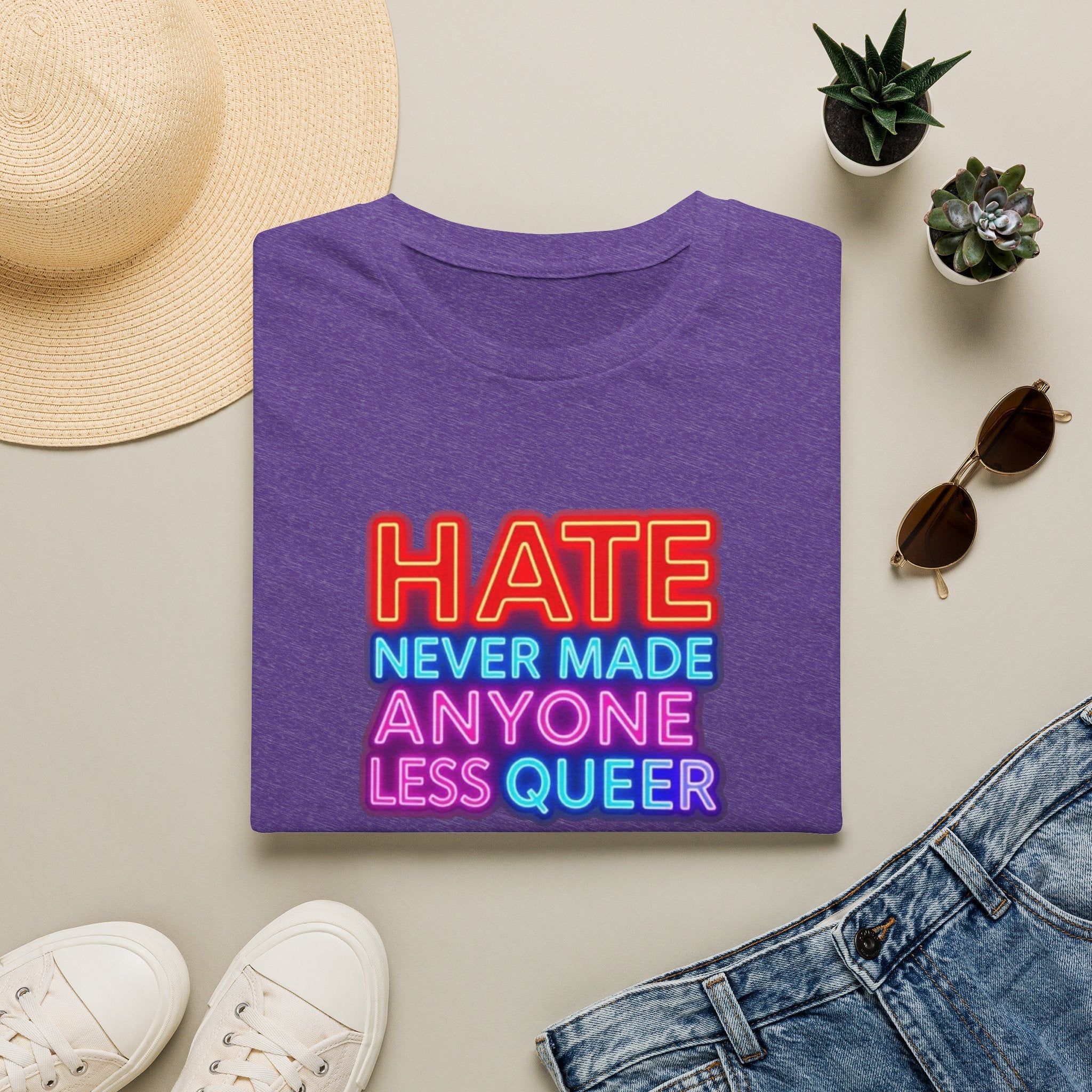 LGBTQ+ Pride Unisex T-Shirt - "Hate Never Made Anyone Less Queer" & "We All Belong" Design