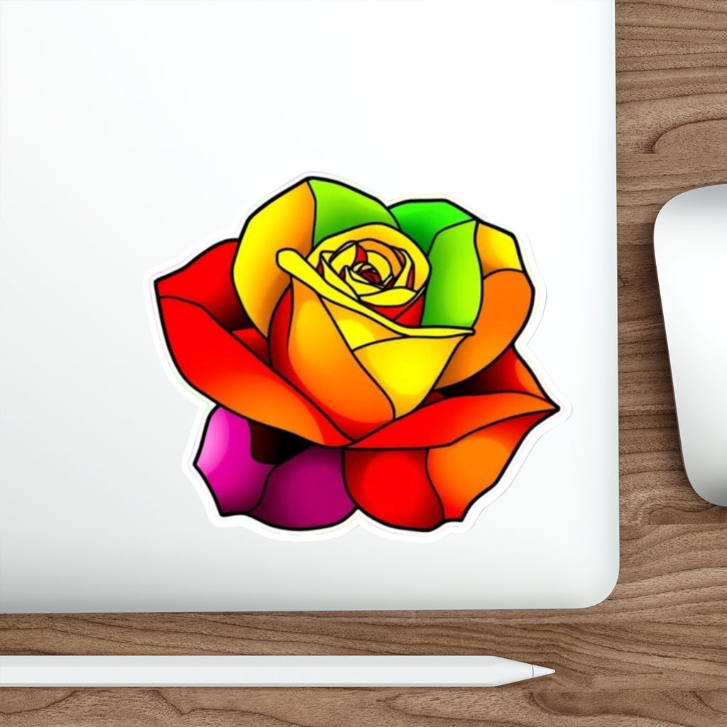 Rainbow Stained Glass Design Rose Sticker - EqualiTees.Me