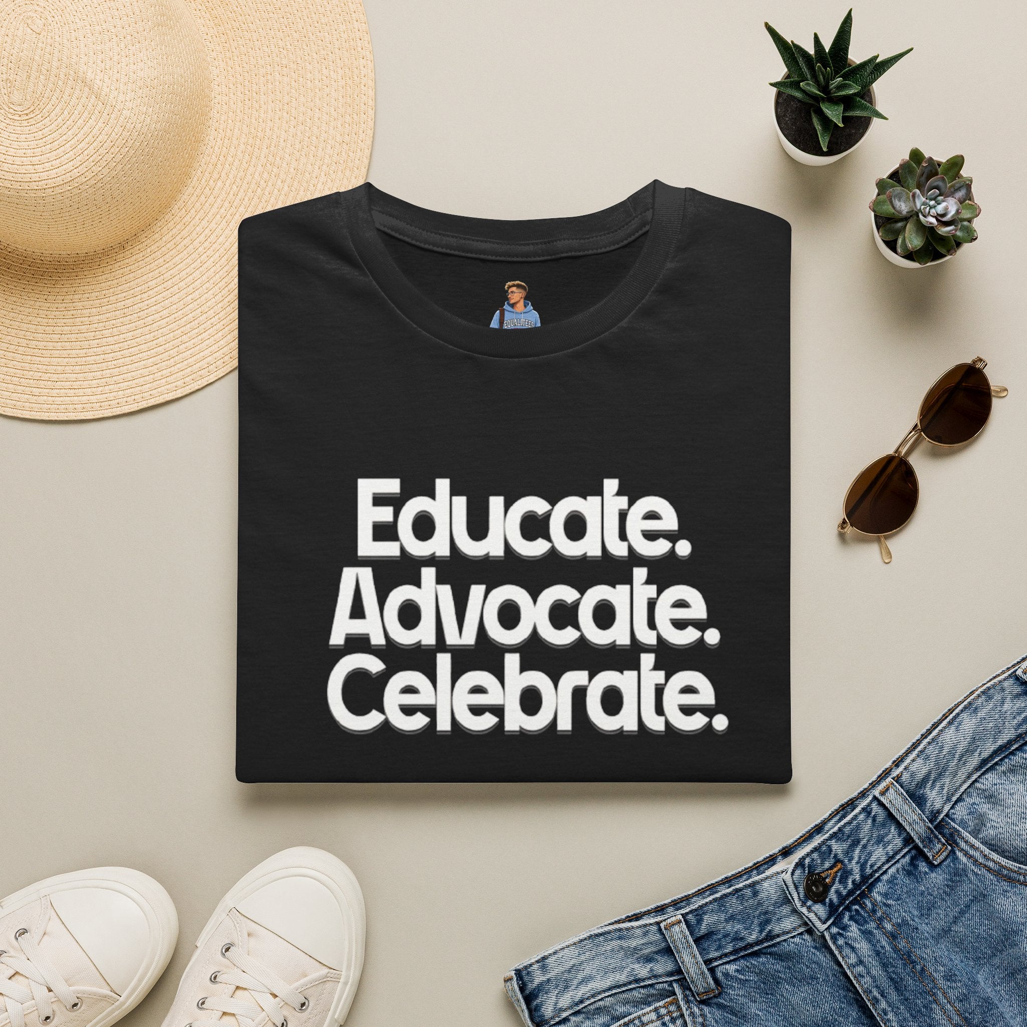 Educate. Advocate. Celebrate. Minimalist Pride T-Shirt