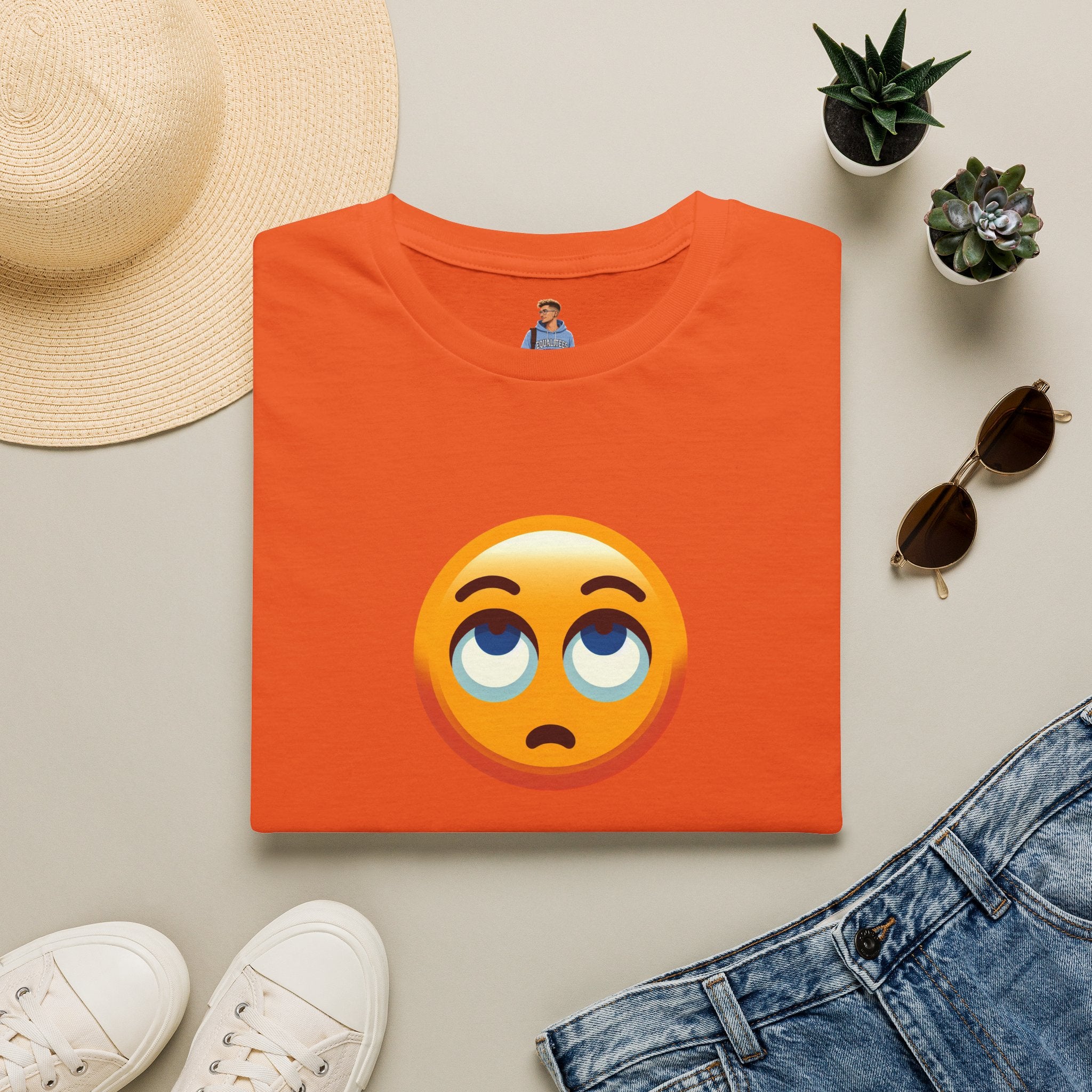 Camiseta unisex de estilo suave con emoji de ojos en blanco | Camiseta gráfica informal para el día a día