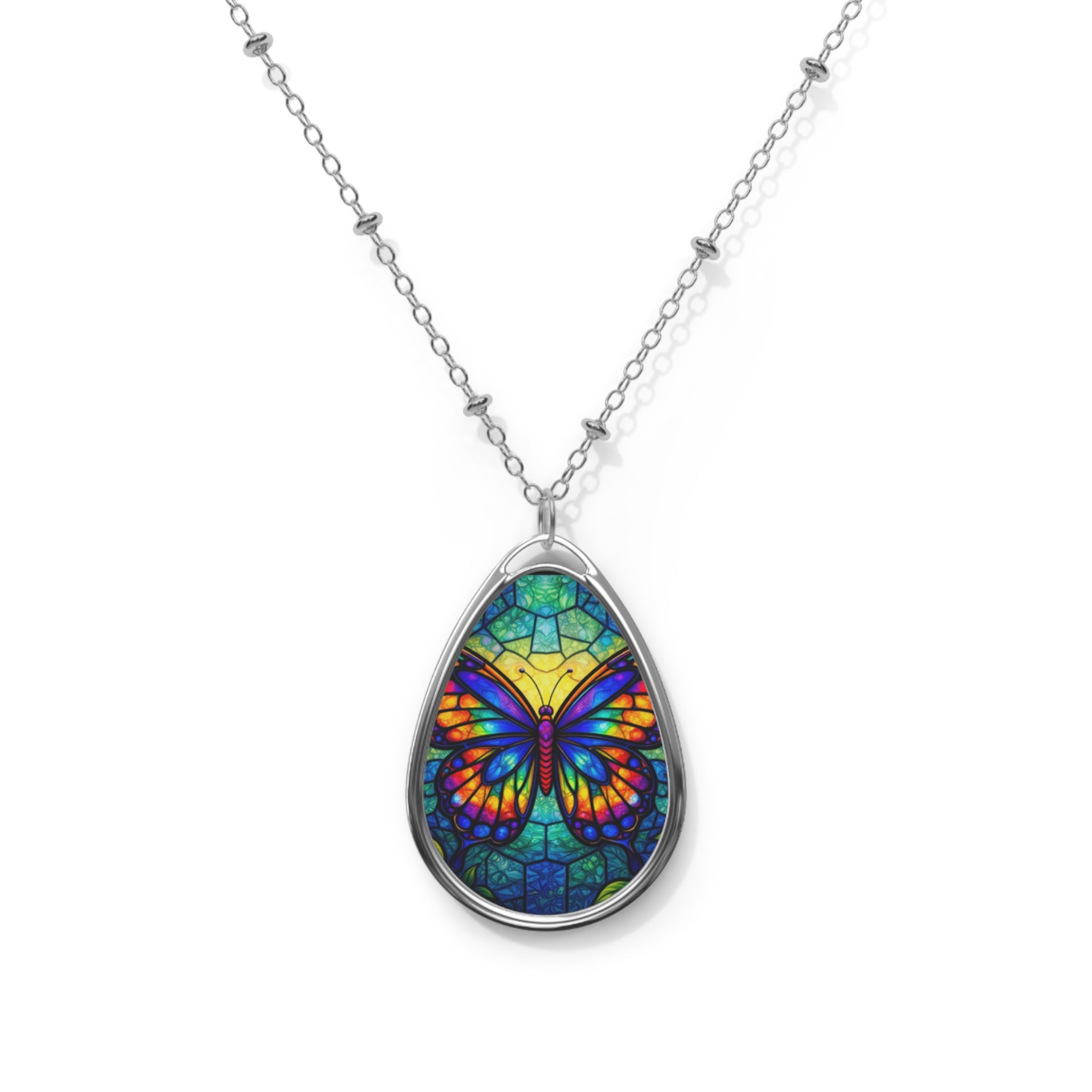 Beautiful Butterfly Teardrop Pendant Necklace
