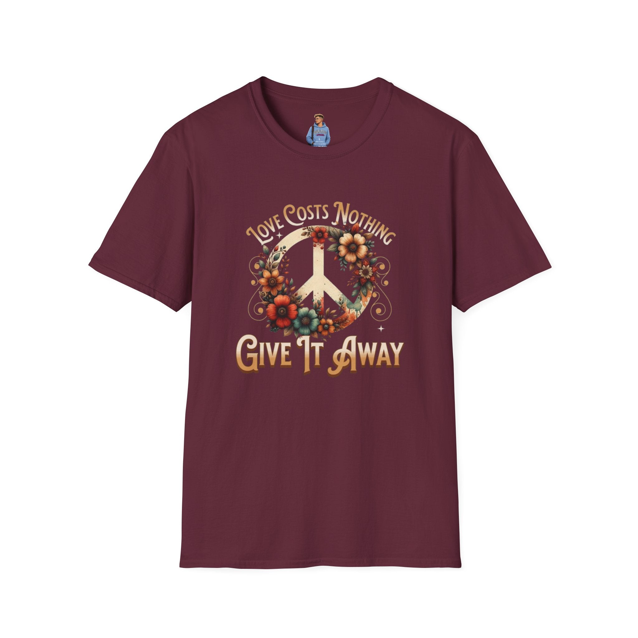 Unisex Softstyle T-Shirt - Love Costs Nothing, Give It Away Floral Peace Design