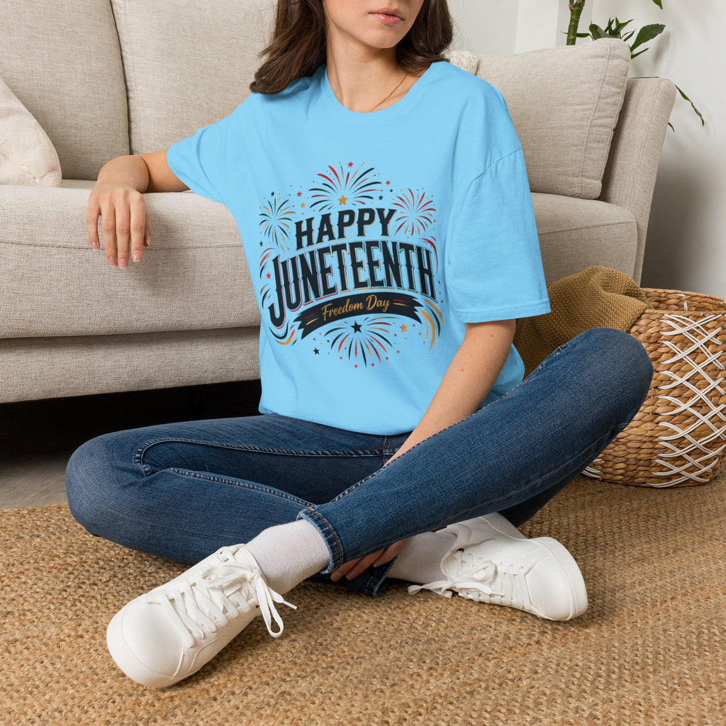 Juneteenth T-Shirt - "Happy Juneteenth" Fireworks Celebration Tee
