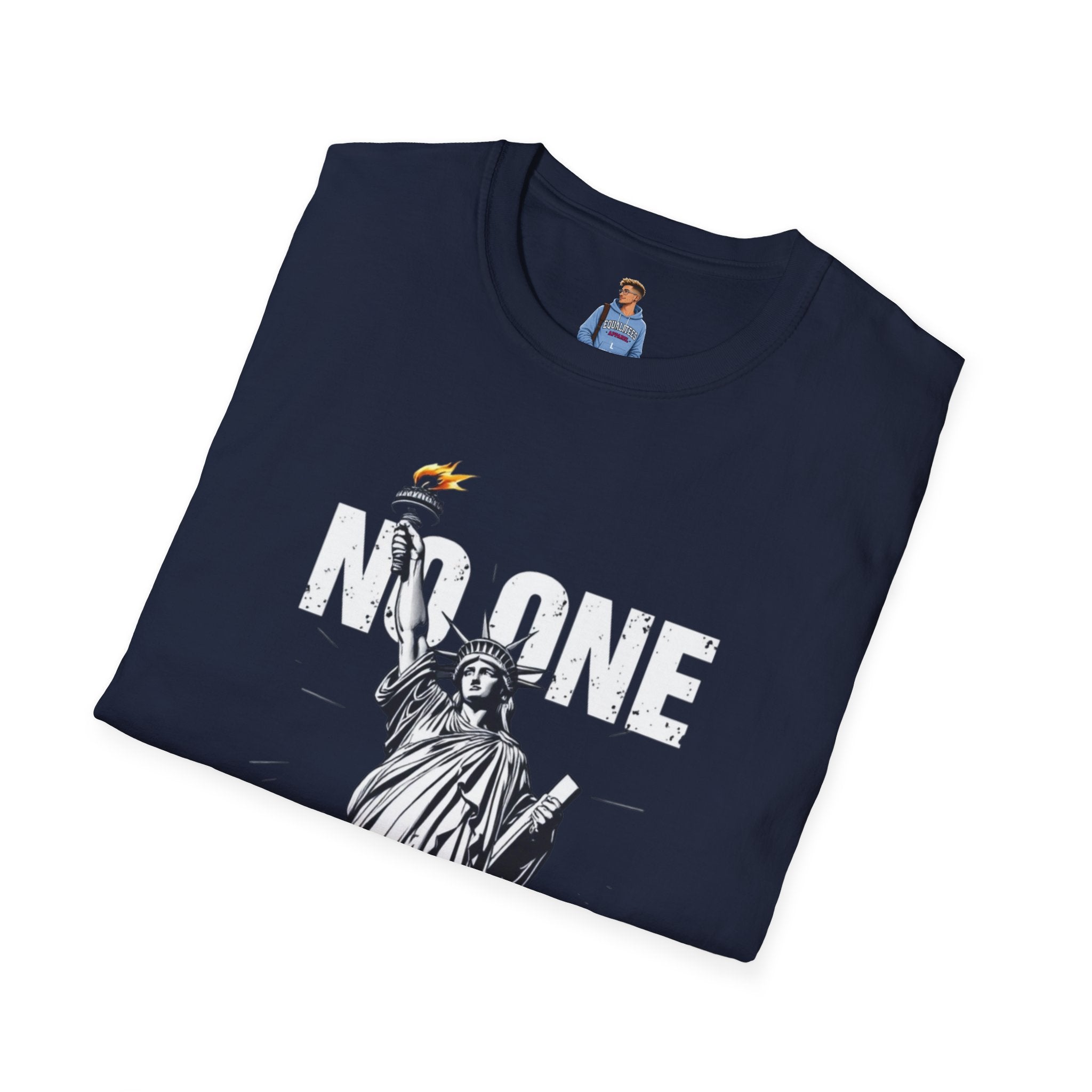 Camiseta unisex de estilo suave: camiseta gráfica con el lema "Nadie es ilegal" para defensores de la justicia social