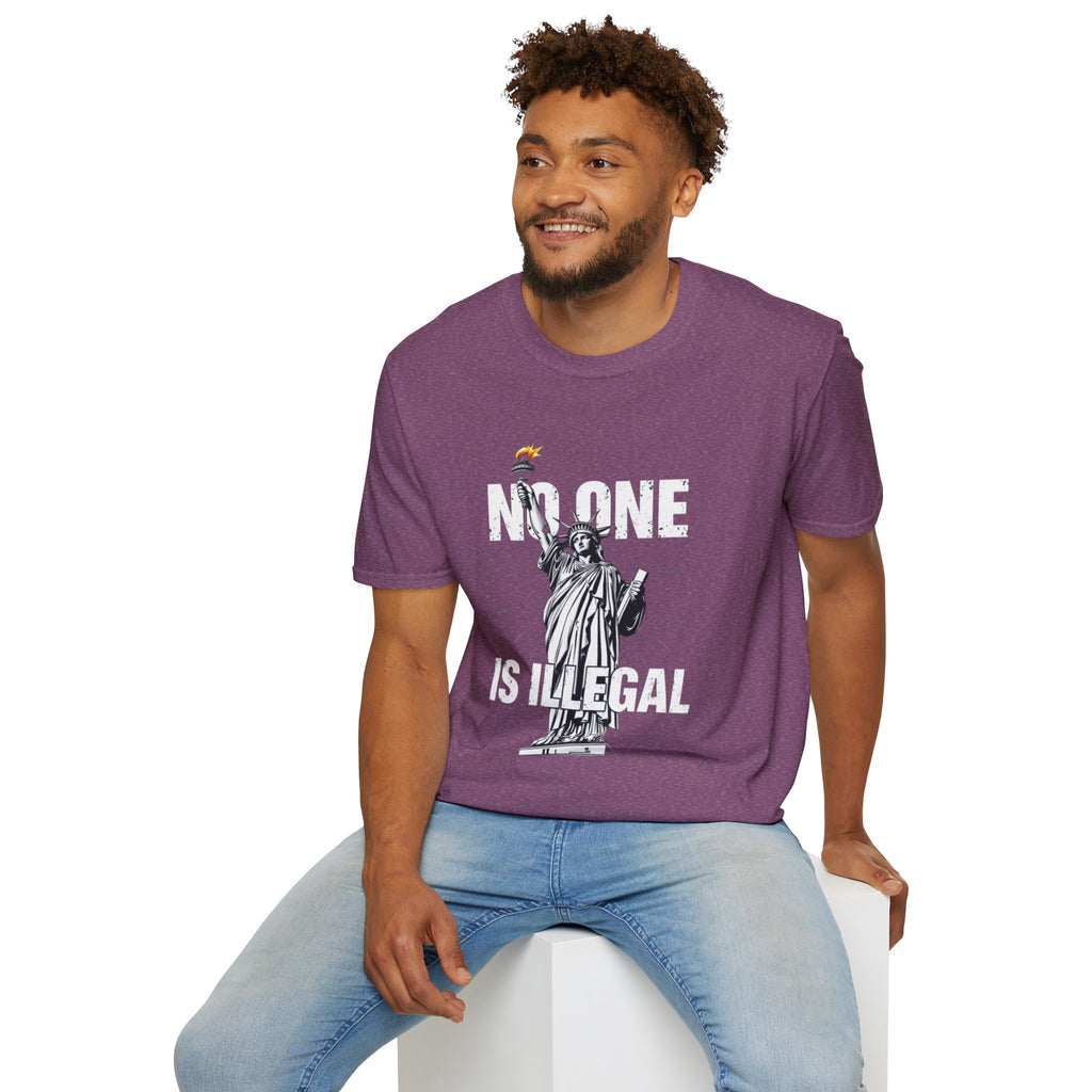 Camiseta unisex de estilo suave: camiseta gráfica con el lema "Nadie es ilegal" para defensores de la justicia social