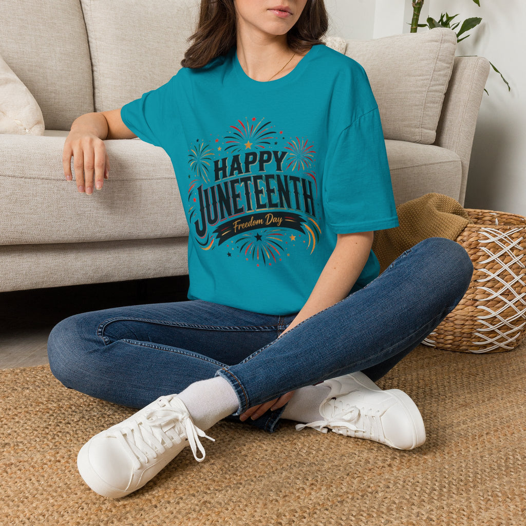 Juneteenth T-Shirt - "Happy Juneteenth" Fireworks Celebration Tee