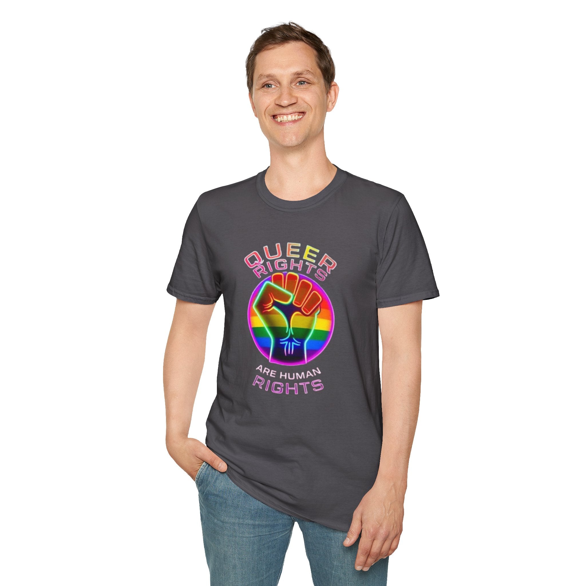 Unisex Softstyle T-Shirt - Queer Rights Are Human Rights Statement Tee