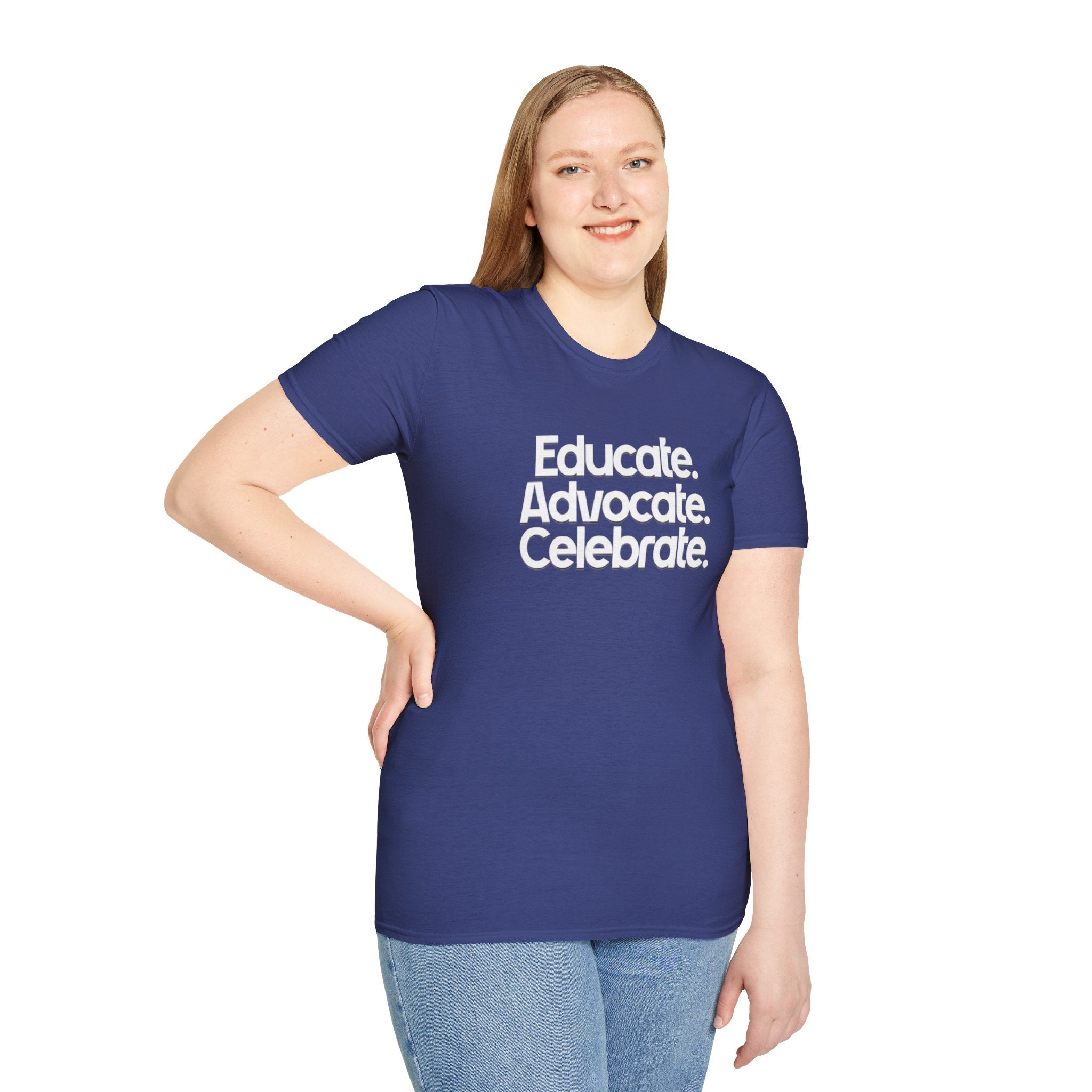 Educate. Advocate. Celebrate. Minimalist Pride T-Shirt