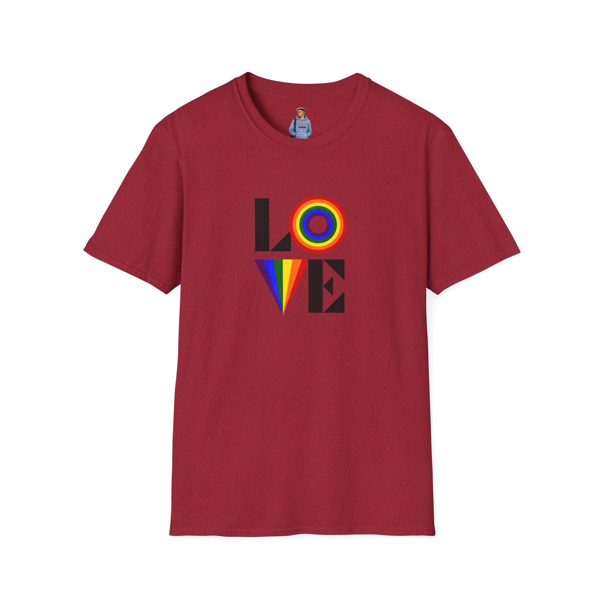 Camiseta unisex suave con diseño vibrante LOVE para Pride