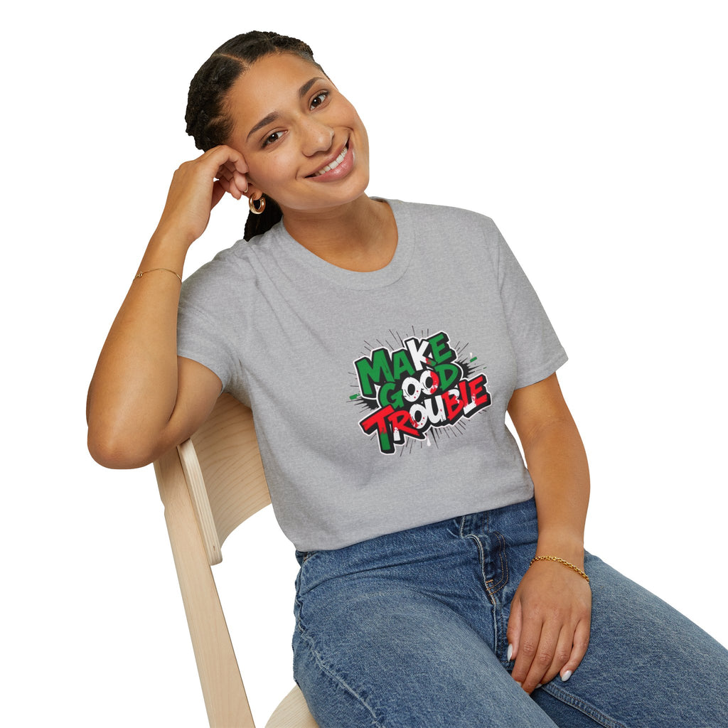 Camiseta unisex de estilo suave Make Good Trouble | Divertida camiseta gráfica para activistas y creadores de tendencias