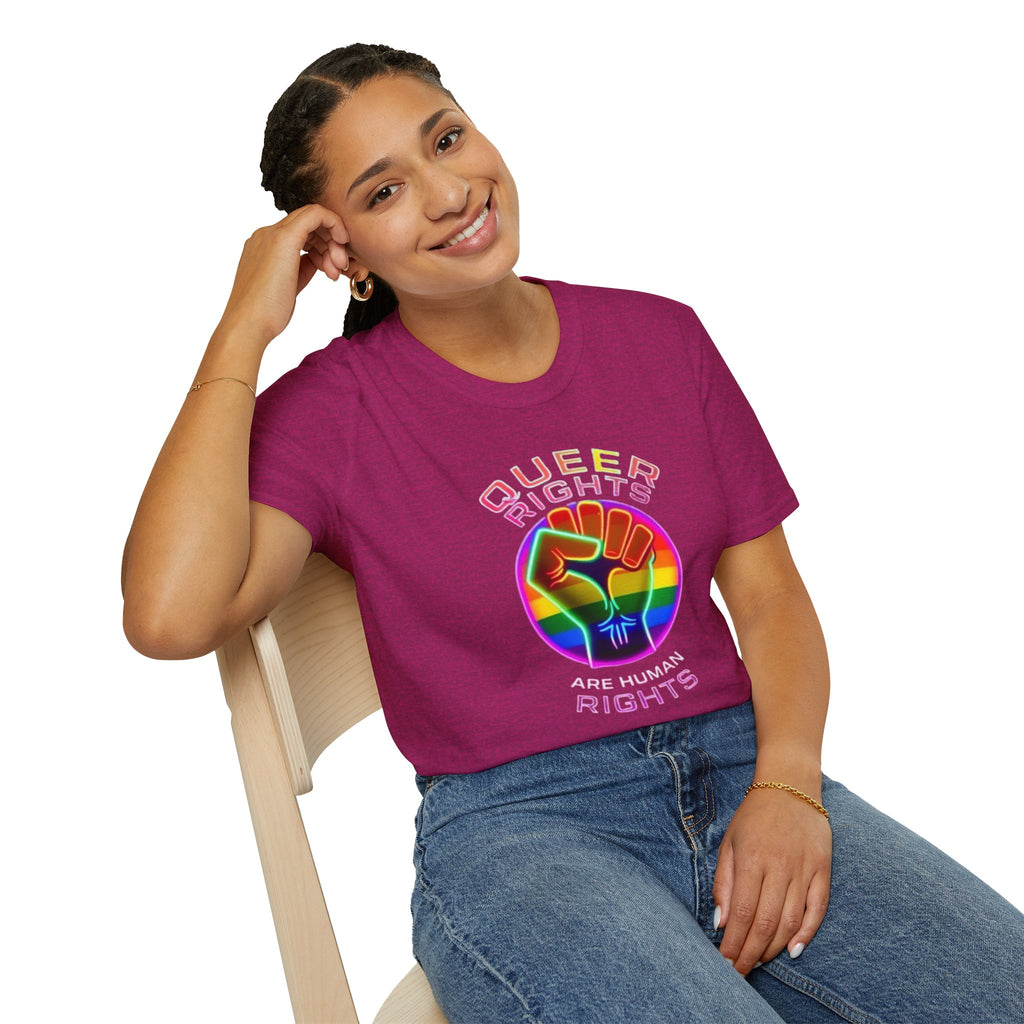 Unisex Softstyle T-Shirt - Queer Rights Are Human Rights Statement Tee
