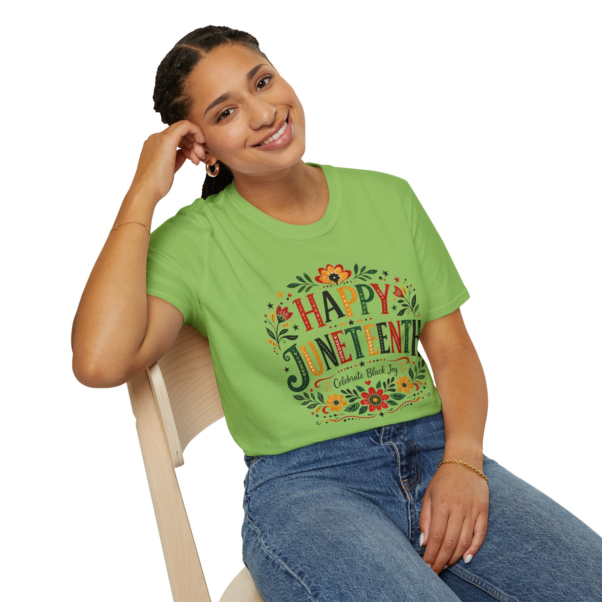 Juneteenth T-Shirt — "Happy Juneteenth" Floral Celebration Tee