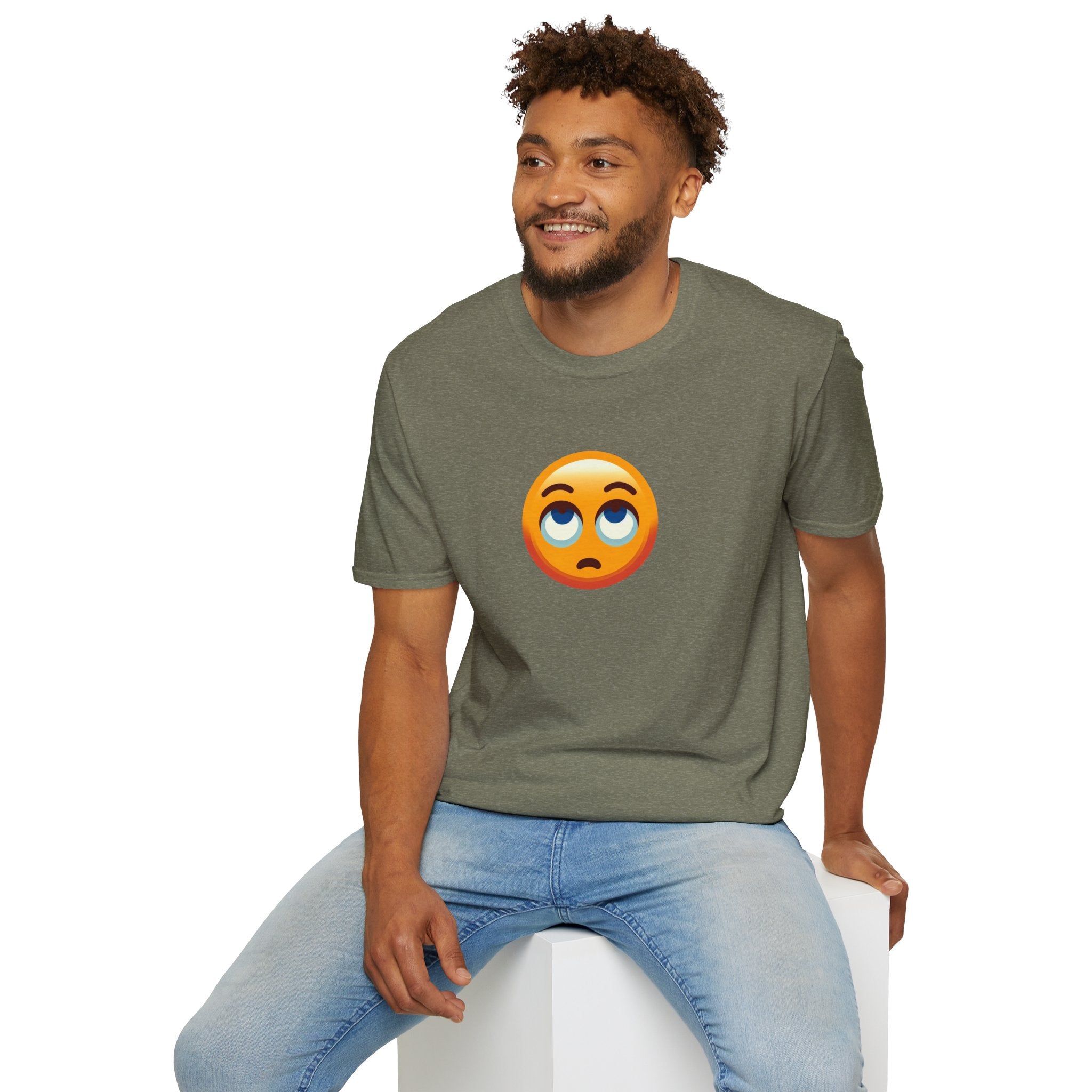 Camiseta unisex de estilo suave con emoji de ojos en blanco | Camiseta gráfica informal para el día a día