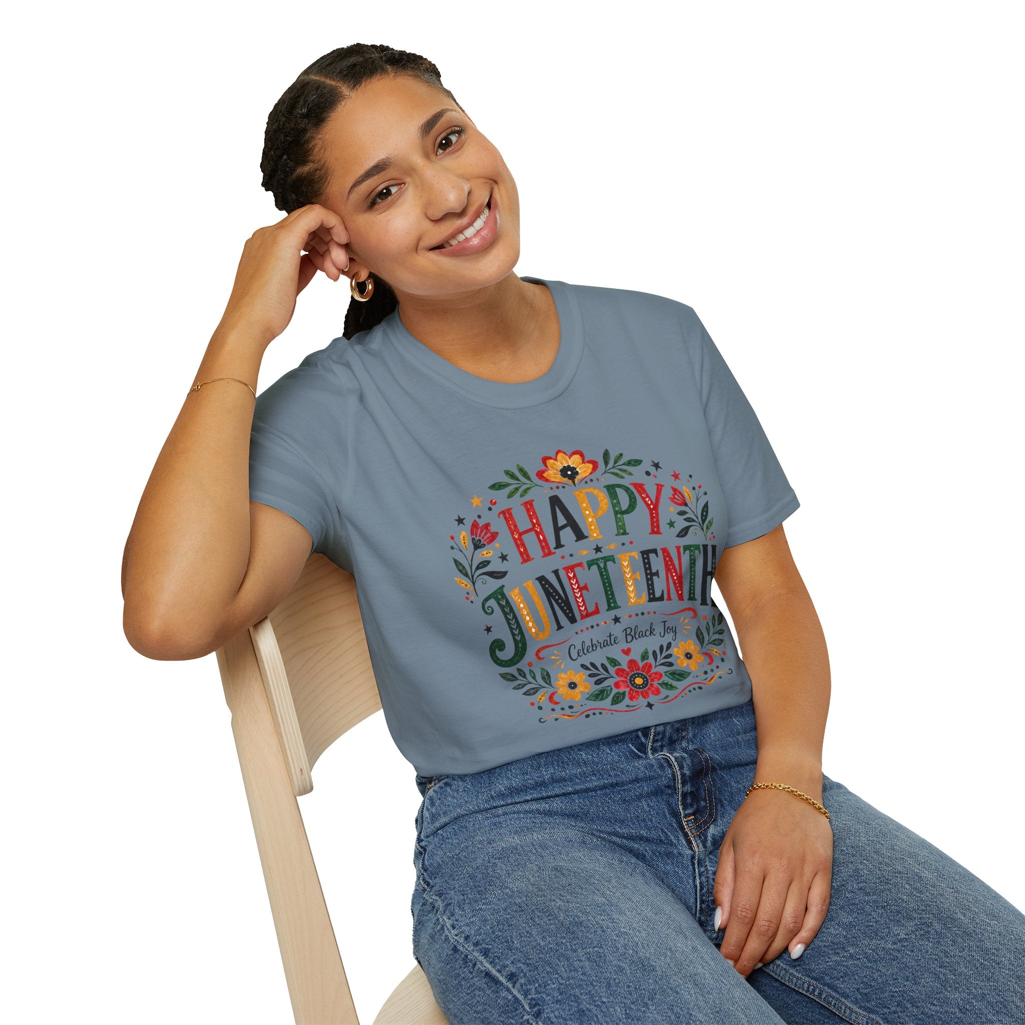 Juneteenth T-Shirt — "Happy Juneteenth" Floral Celebration Tee