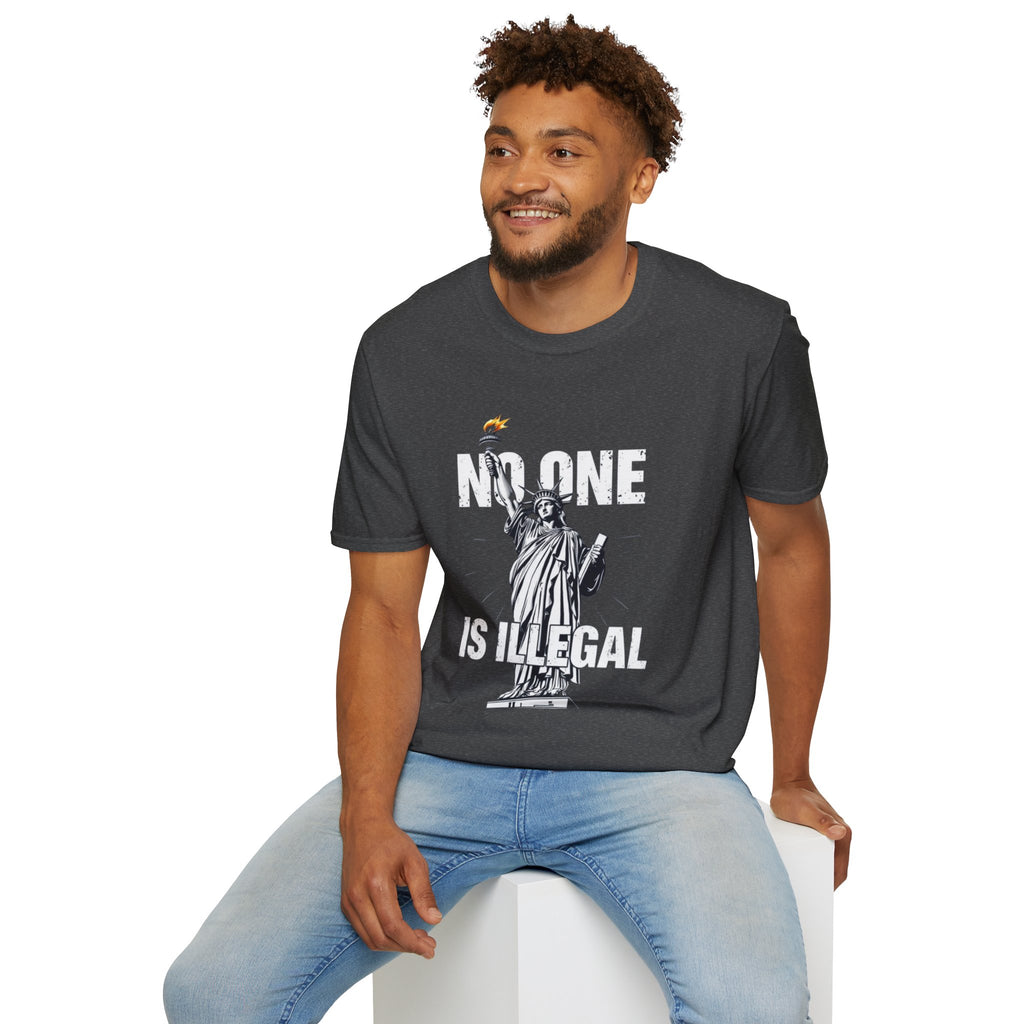Camiseta unisex de estilo suave: camiseta gráfica con el lema "Nadie es ilegal" para defensores de la justicia social