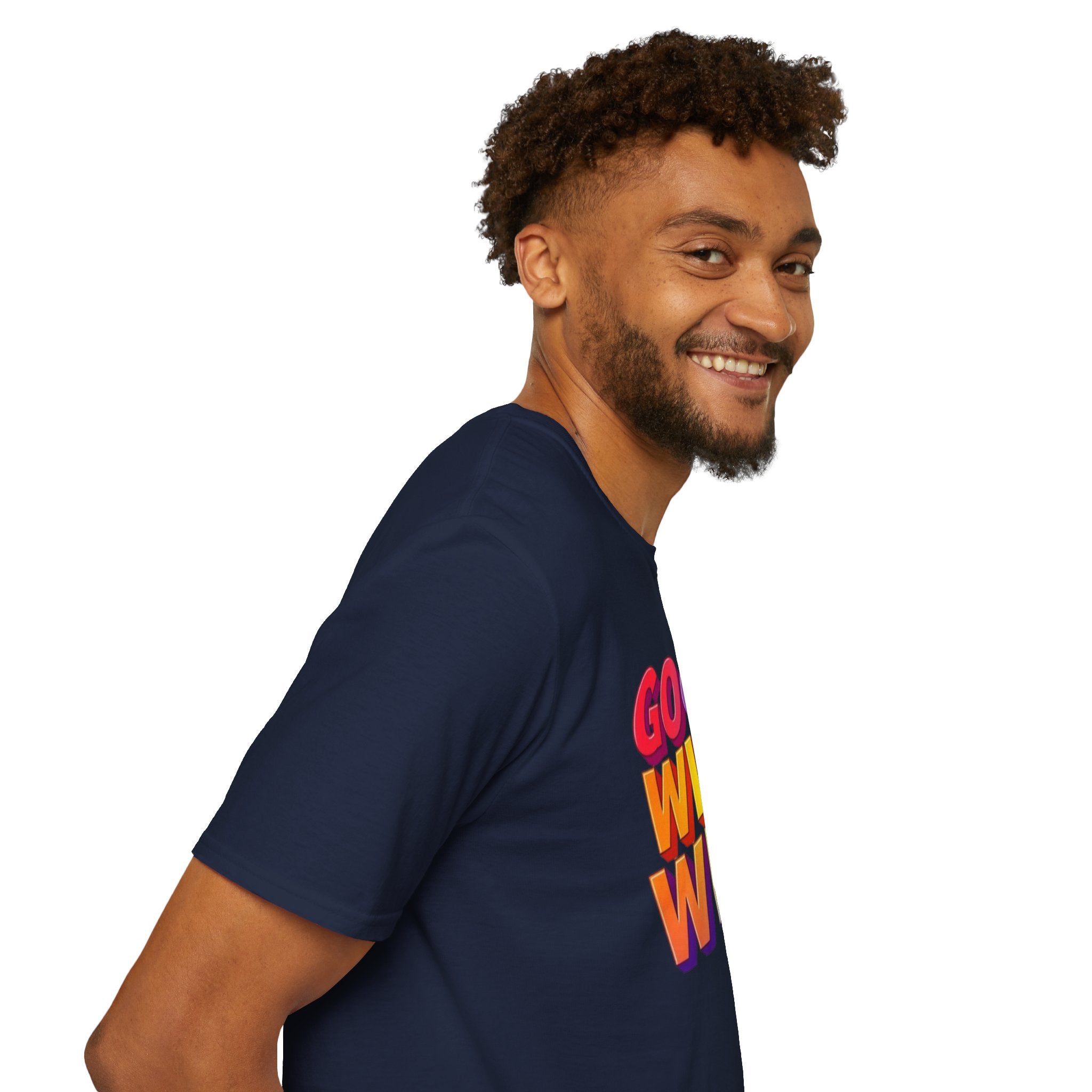 Camiseta unisex de estilo suave con mensaje positivo "Arcoíris, buena voluntad, triunfo"