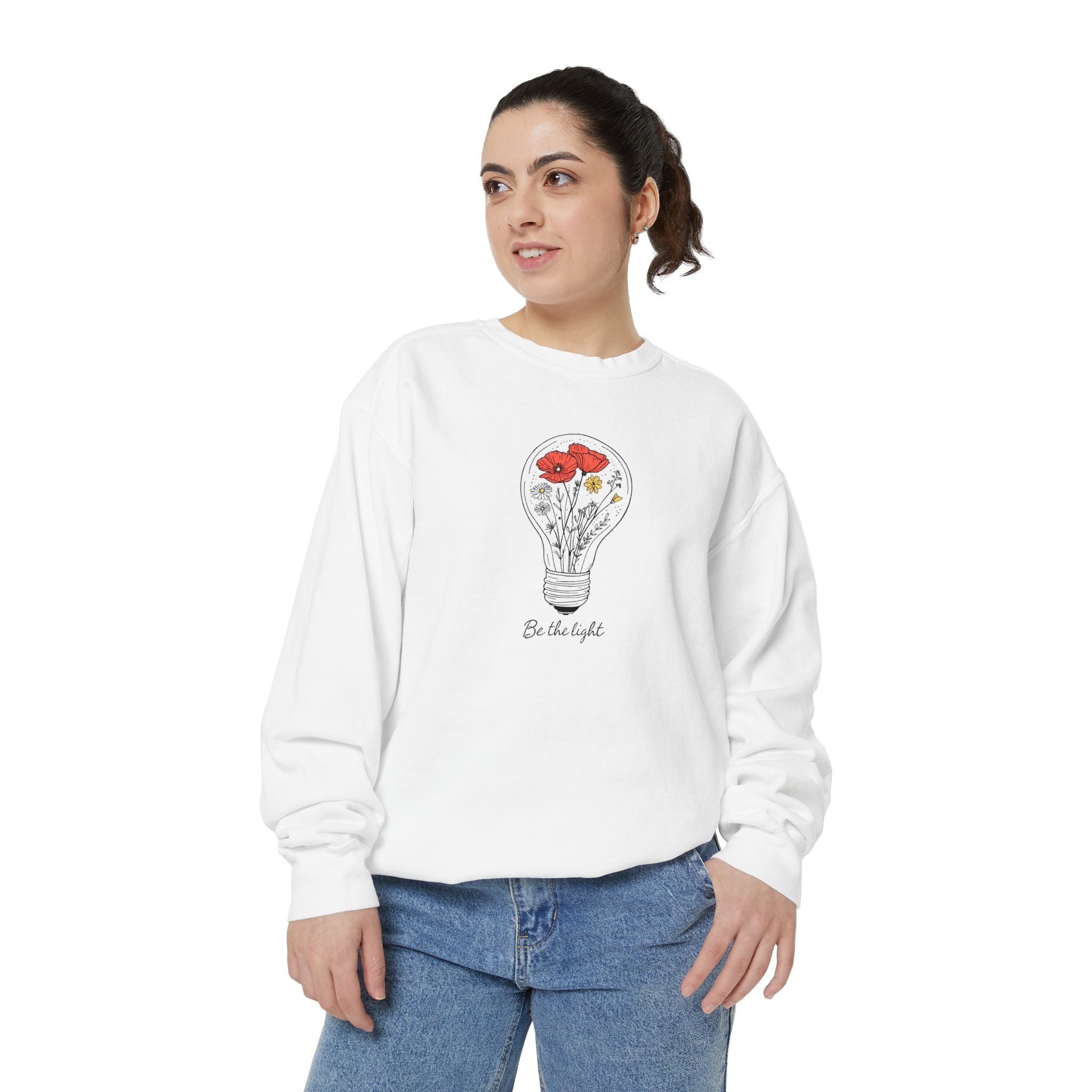 Be The Light Floral Sweatshirt - Unisex Garment-Dyed Cozy Apparel