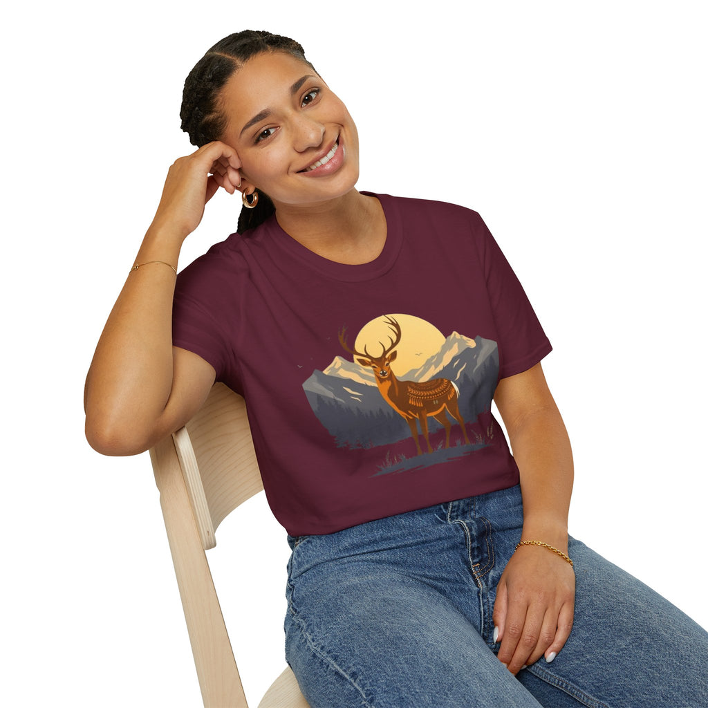 Mountain Sunset Deer Unisex Softstyle T-Shirt