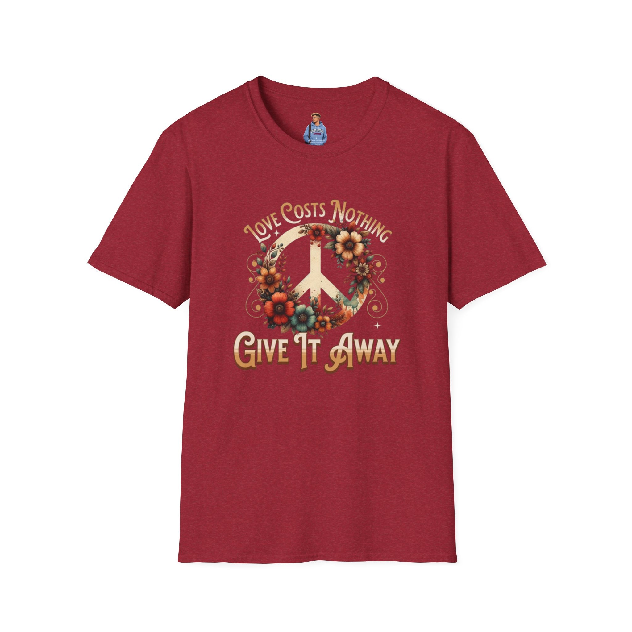 Unisex Softstyle T-Shirt - Love Costs Nothing, Give It Away Floral Peace Design
