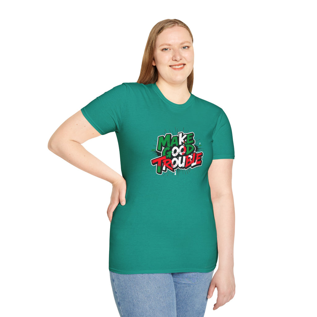 Camiseta unisex de estilo suave Make Good Trouble | Divertida camiseta gráfica para activistas y creadores de tendencias