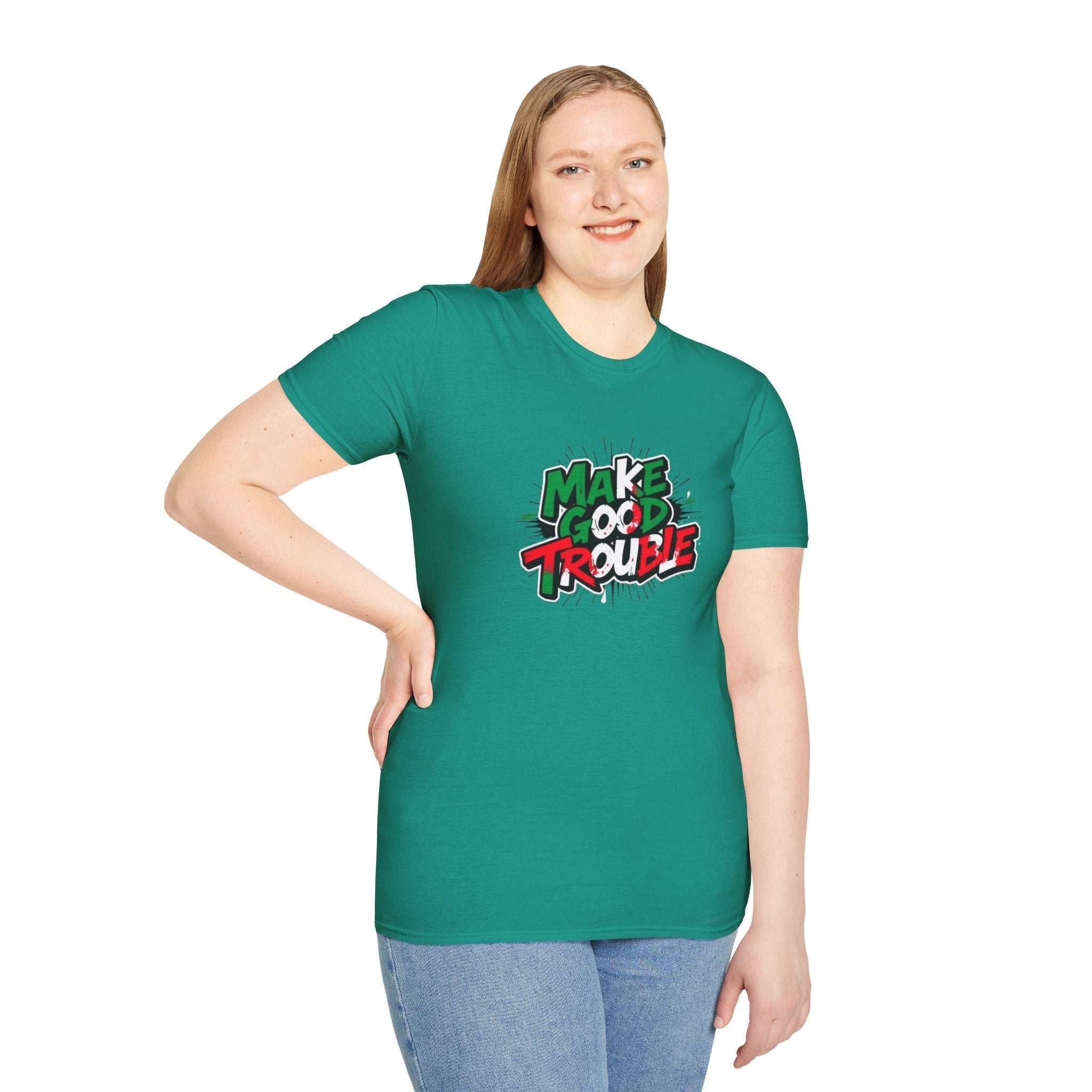 Camiseta unisex de estilo suave Make Good Trouble | Divertida camiseta gráfica para activistas y creadores de tendencias