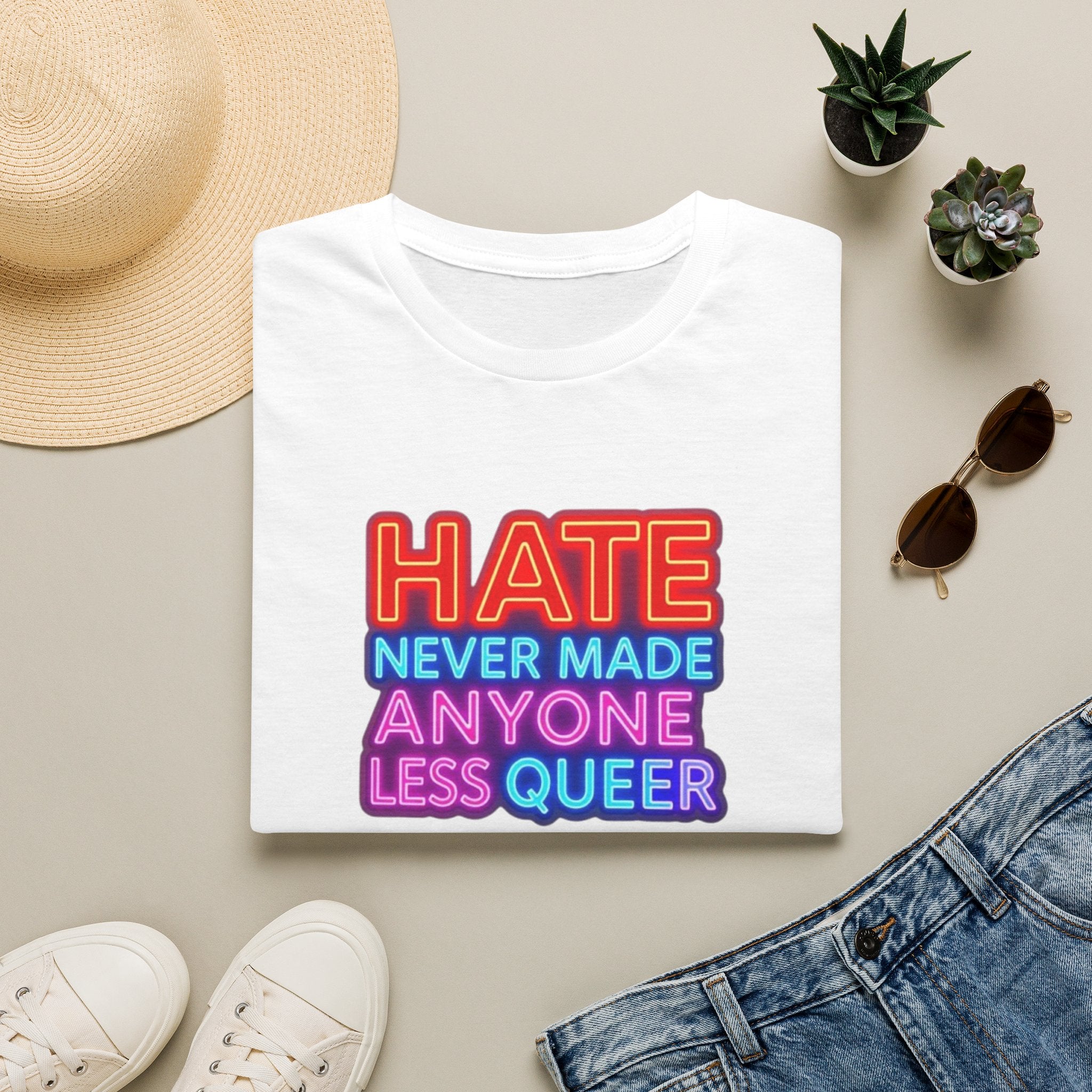 LGBTQ+ Pride Unisex T-Shirt - "Hate Never Made Anyone Less Queer" & "We All Belong" Design