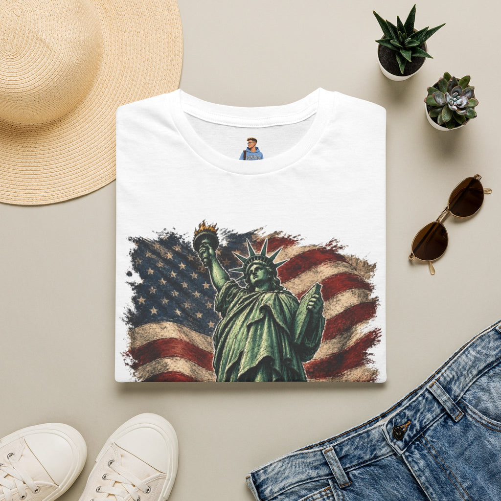 Statue of Liberty Stepping on MAGA American Flag T-Shirt — Patriotic USA Independence Day Tee
