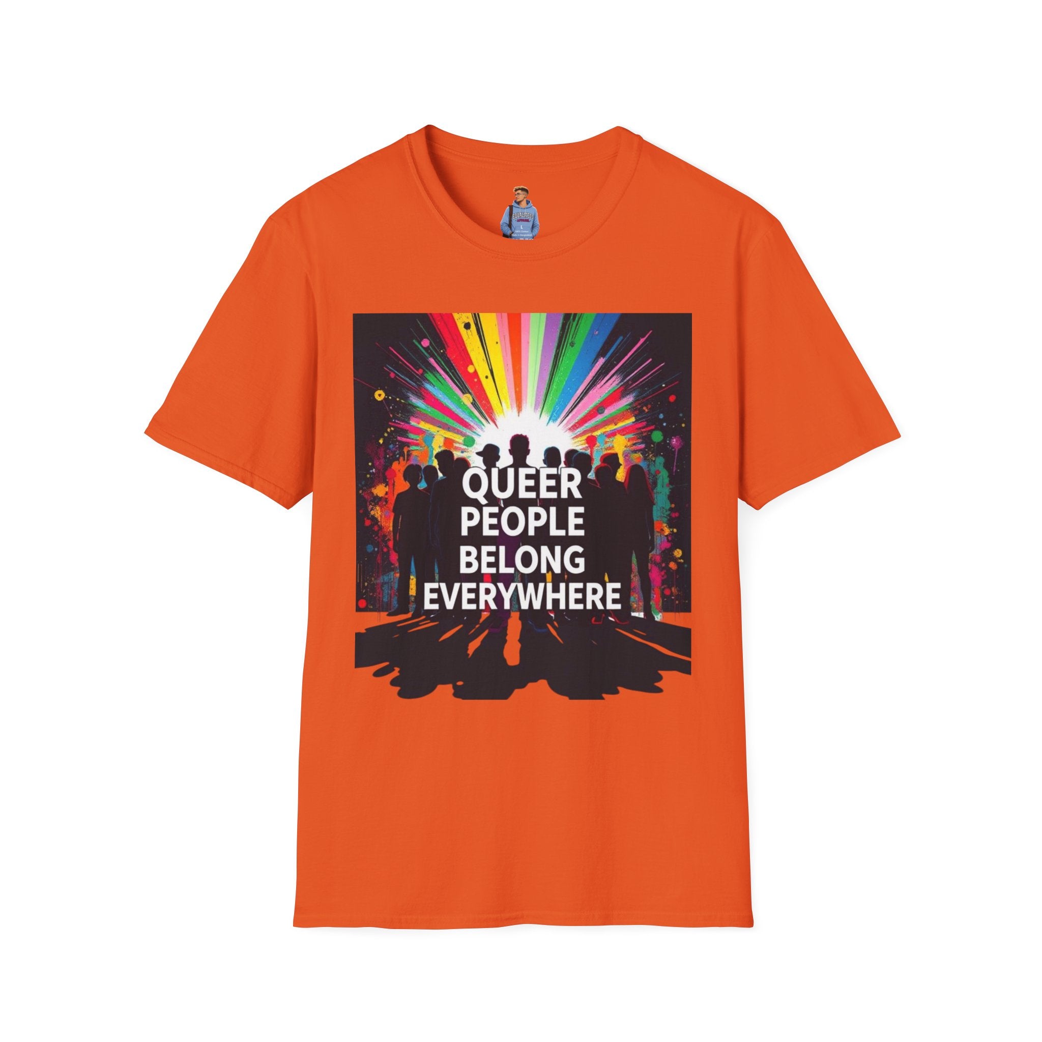 Unisex Softstyle T-Shirt - 'Queer People Belong Everywhere' Pride Graphic Tee