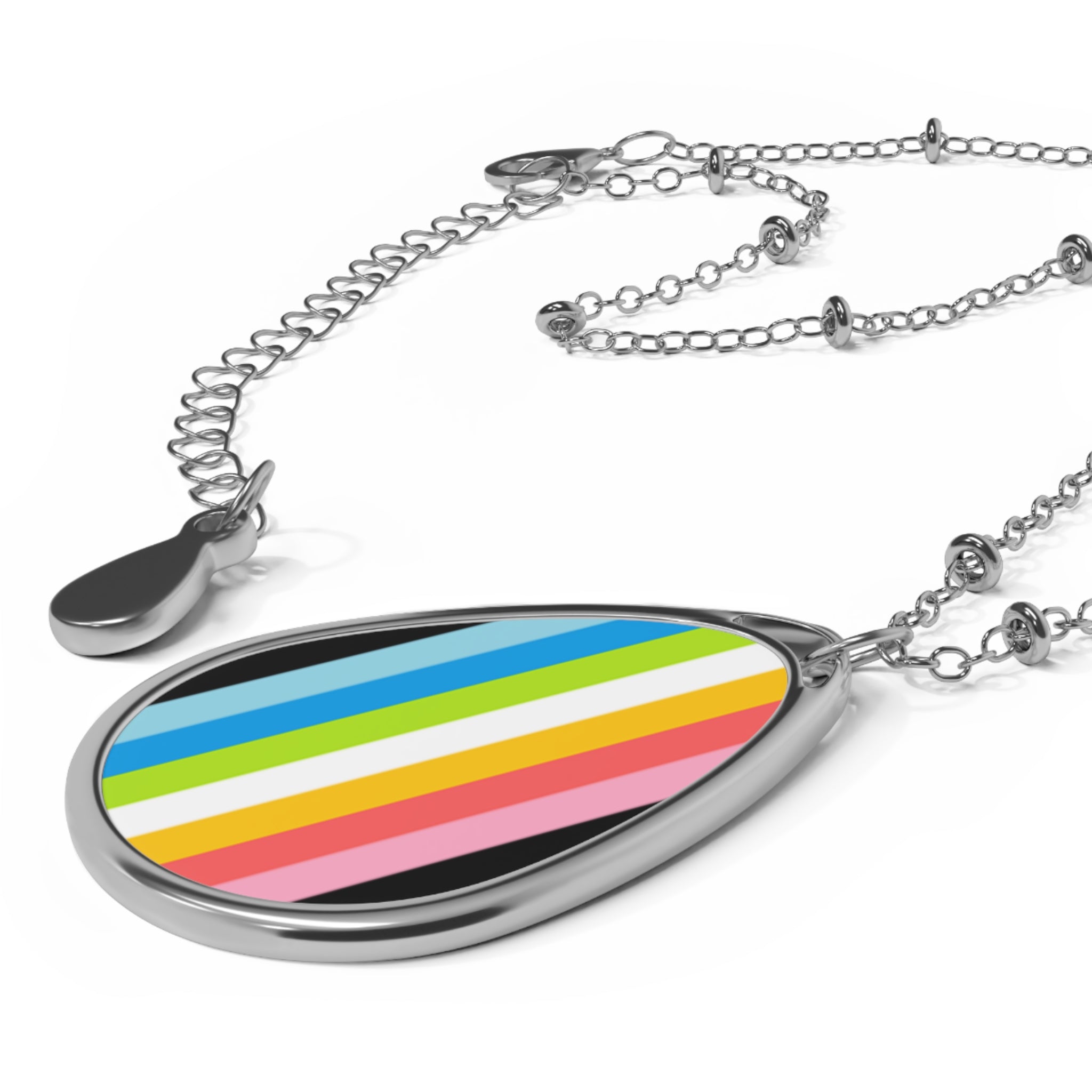 Queer Pride Oval Necklace - Stylish Silver Pendant for Inclusivity and Celebration - EqualiTees.Me