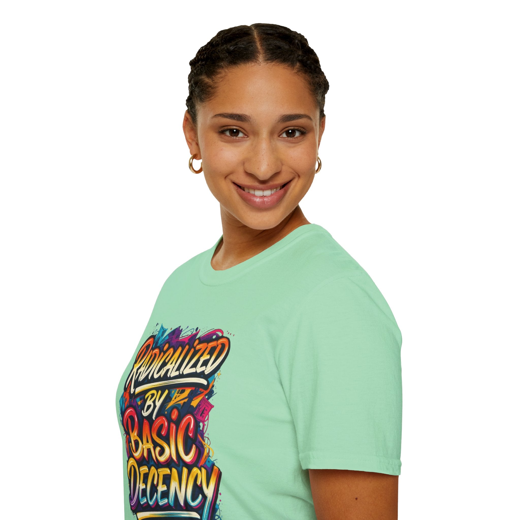 Radicalized by Basic Decency T-Shirt Colorful Graffiti Typography
