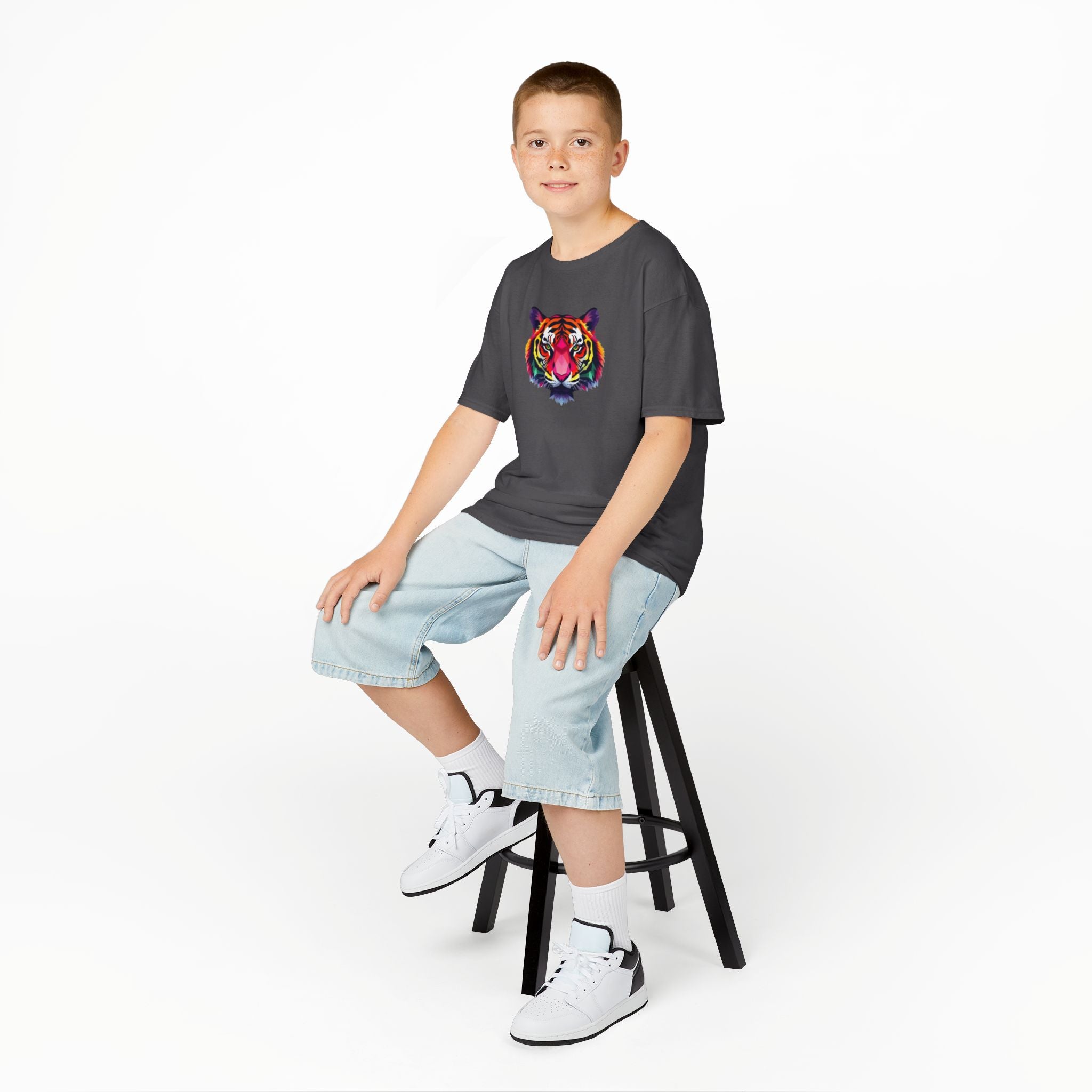Camiseta de algodón grueso para niños con tigre fractal colorido