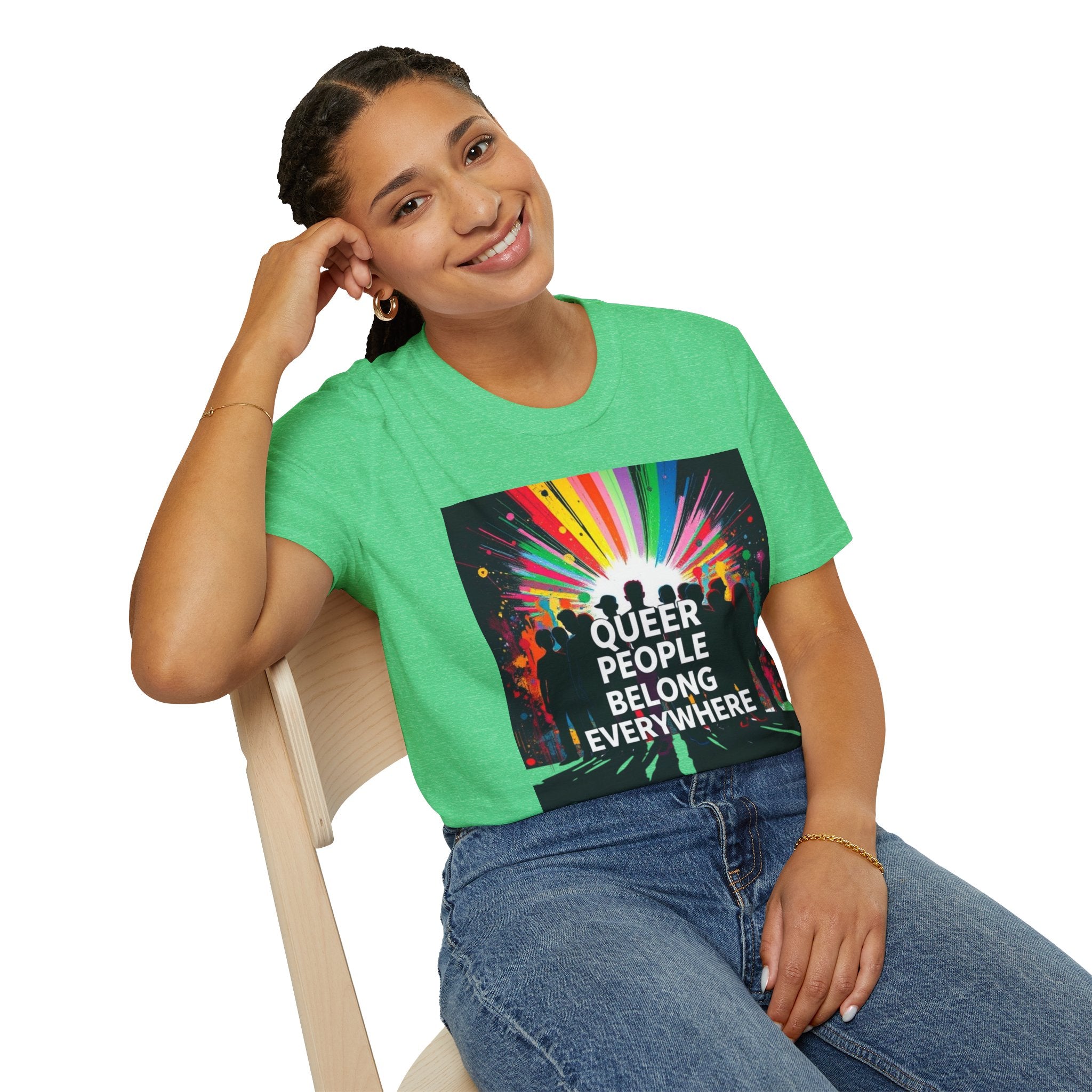 Unisex Softstyle T-Shirt - 'Queer People Belong Everywhere' Pride Graphic Tee
