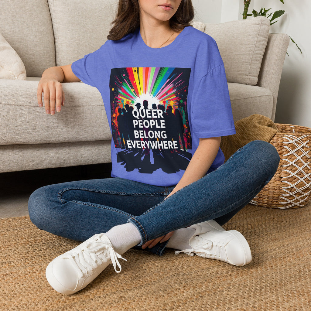 Unisex Softstyle T-Shirt - 'Queer People Belong Everywhere' Pride Graphic Tee