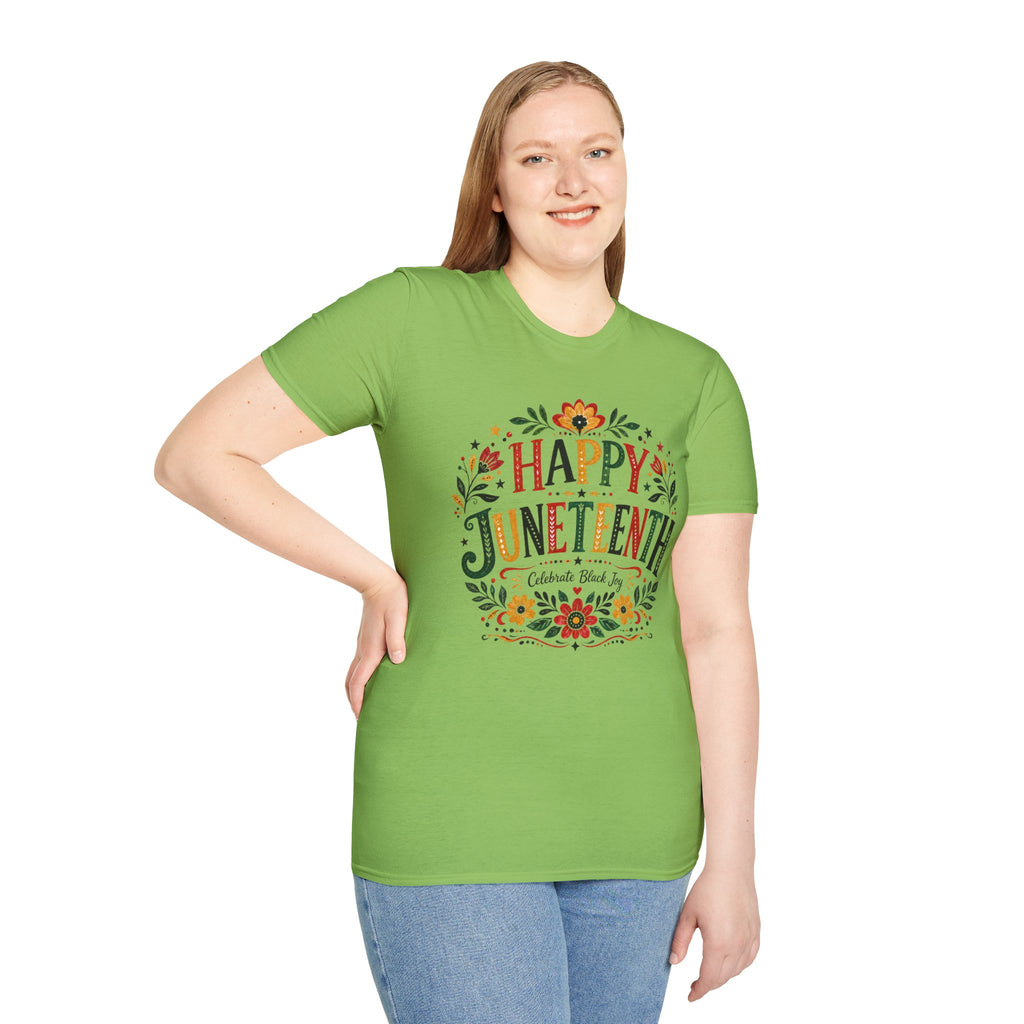 Juneteenth T-Shirt — "Happy Juneteenth" Floral Celebration Tee