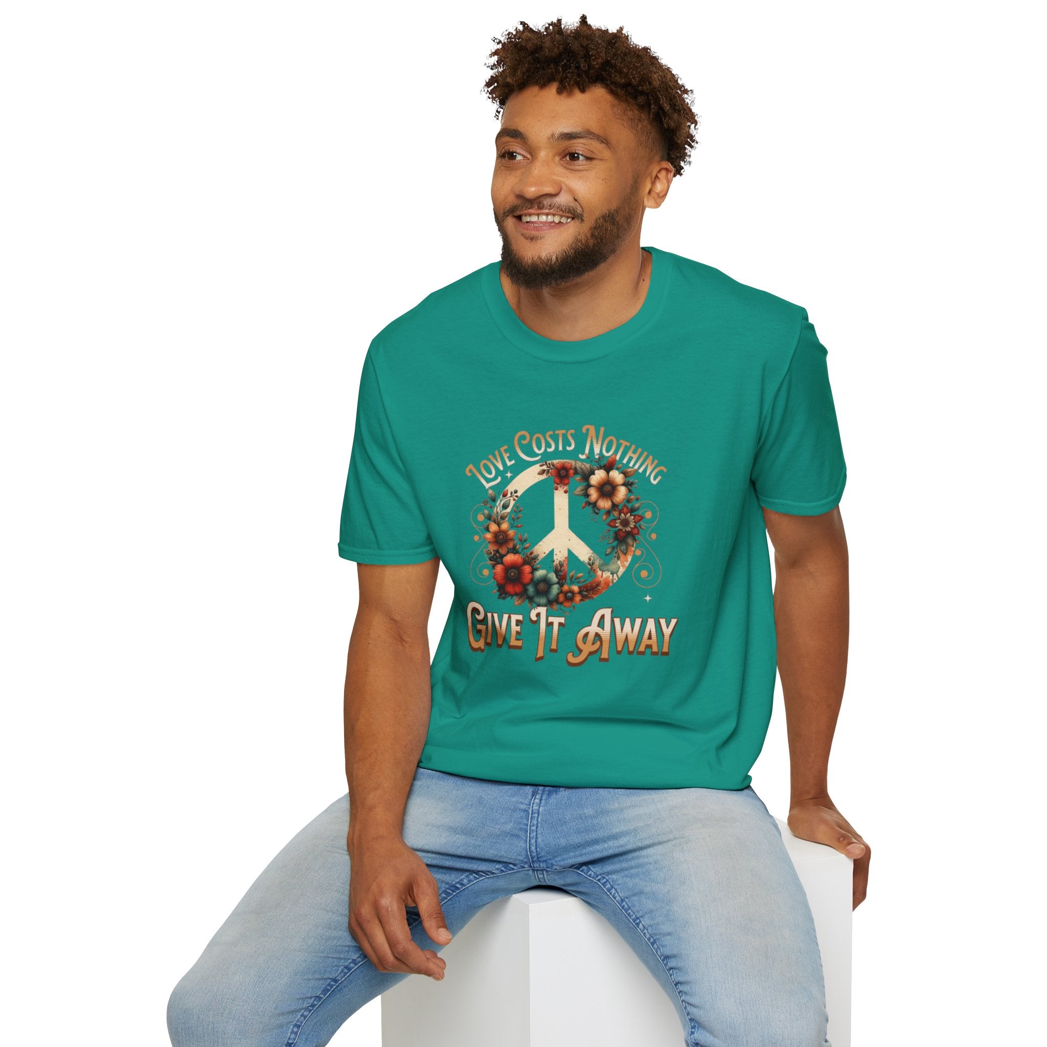 Unisex Softstyle T-Shirt - Love Costs Nothing, Give It Away Floral Peace Design