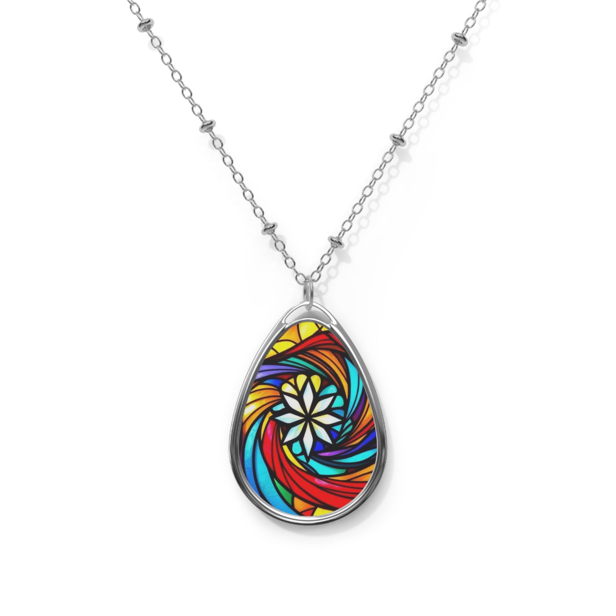 Rainbow Swirl Star Teardrop Pendant Necklace