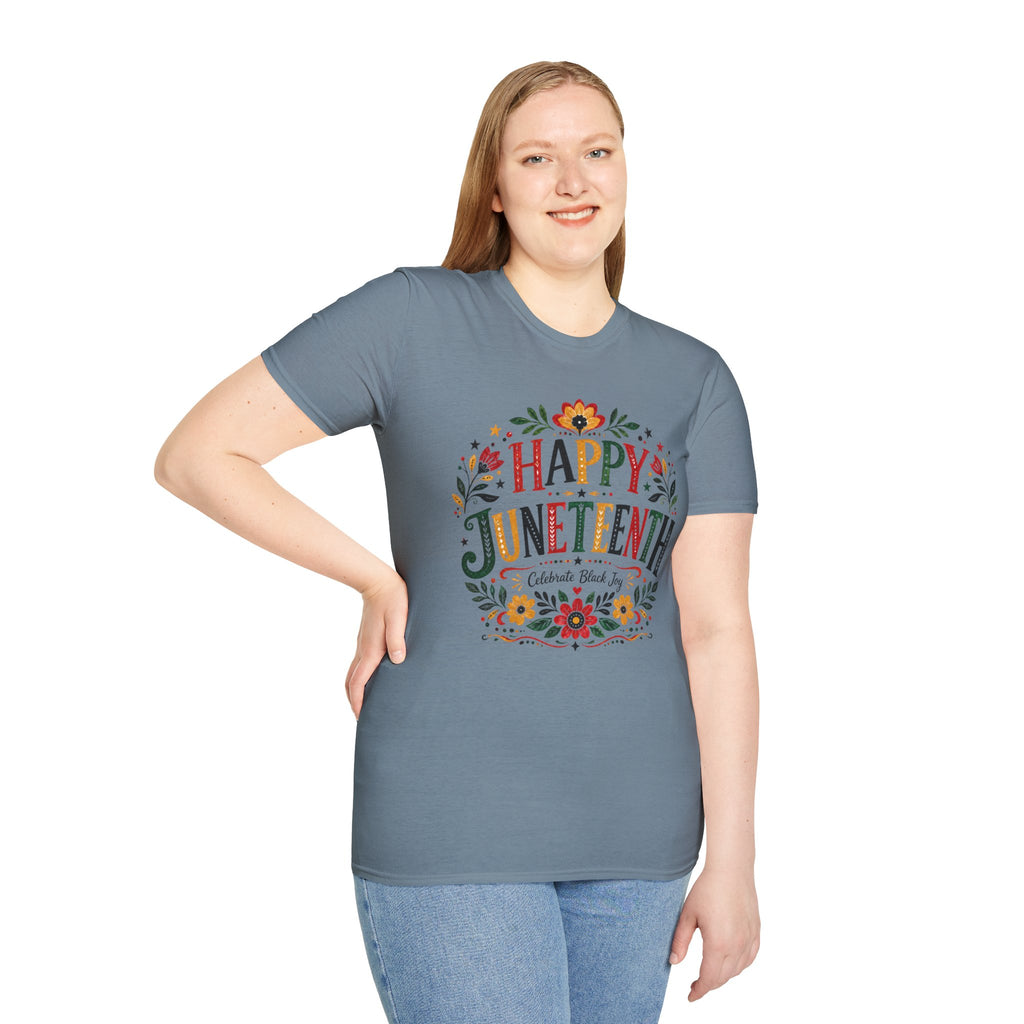 Juneteenth T-Shirt — "Happy Juneteenth" Floral Celebration Tee