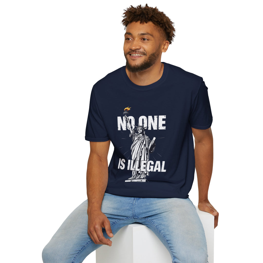 Camiseta unisex de estilo suave: camiseta gráfica con el lema "Nadie es ilegal" para defensores de la justicia social