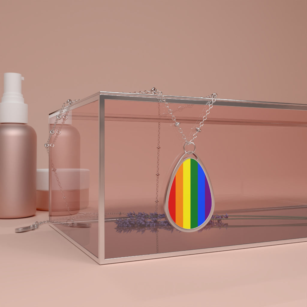 Rainbow Pride Oval Necklace - Stylish Silver Pendant for Inclusivity and Celebration - EqualiTees.Me