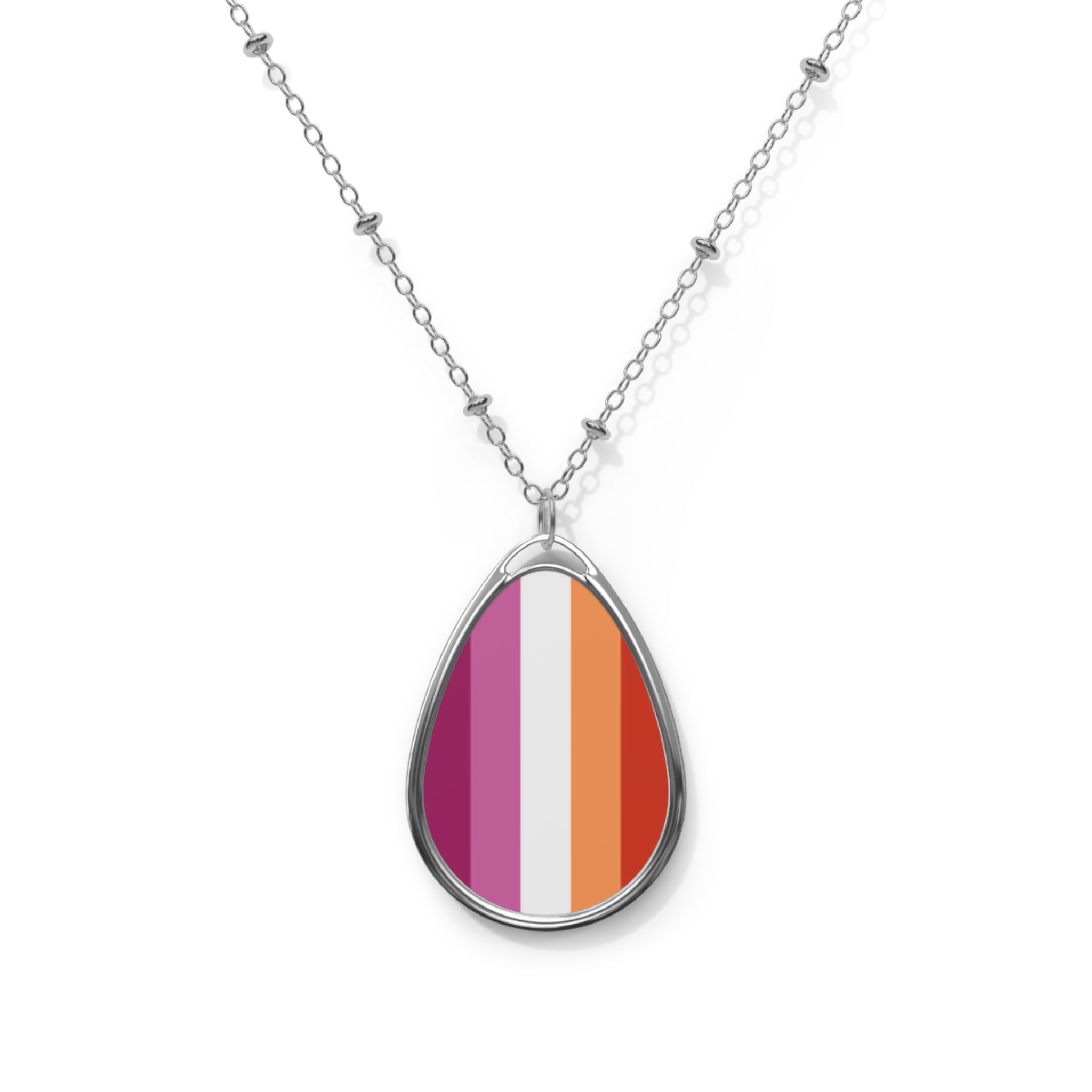 Lesbian Pride Oval Necklace - Stylish Silver Pendant for Inclusivity and Celebration - EqualiTees.Me
