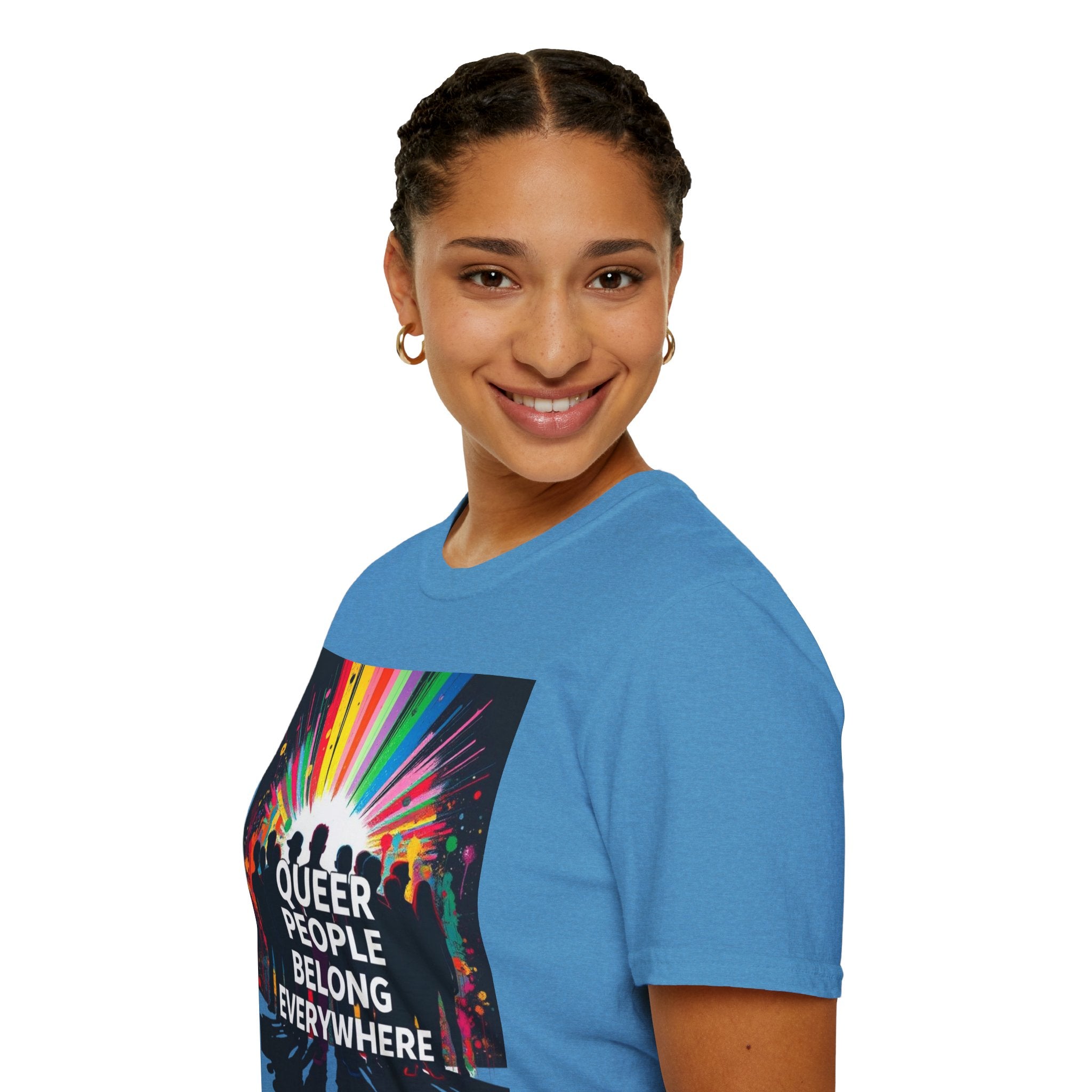 Unisex Softstyle T-Shirt - 'Queer People Belong Everywhere' Pride Graphic Tee