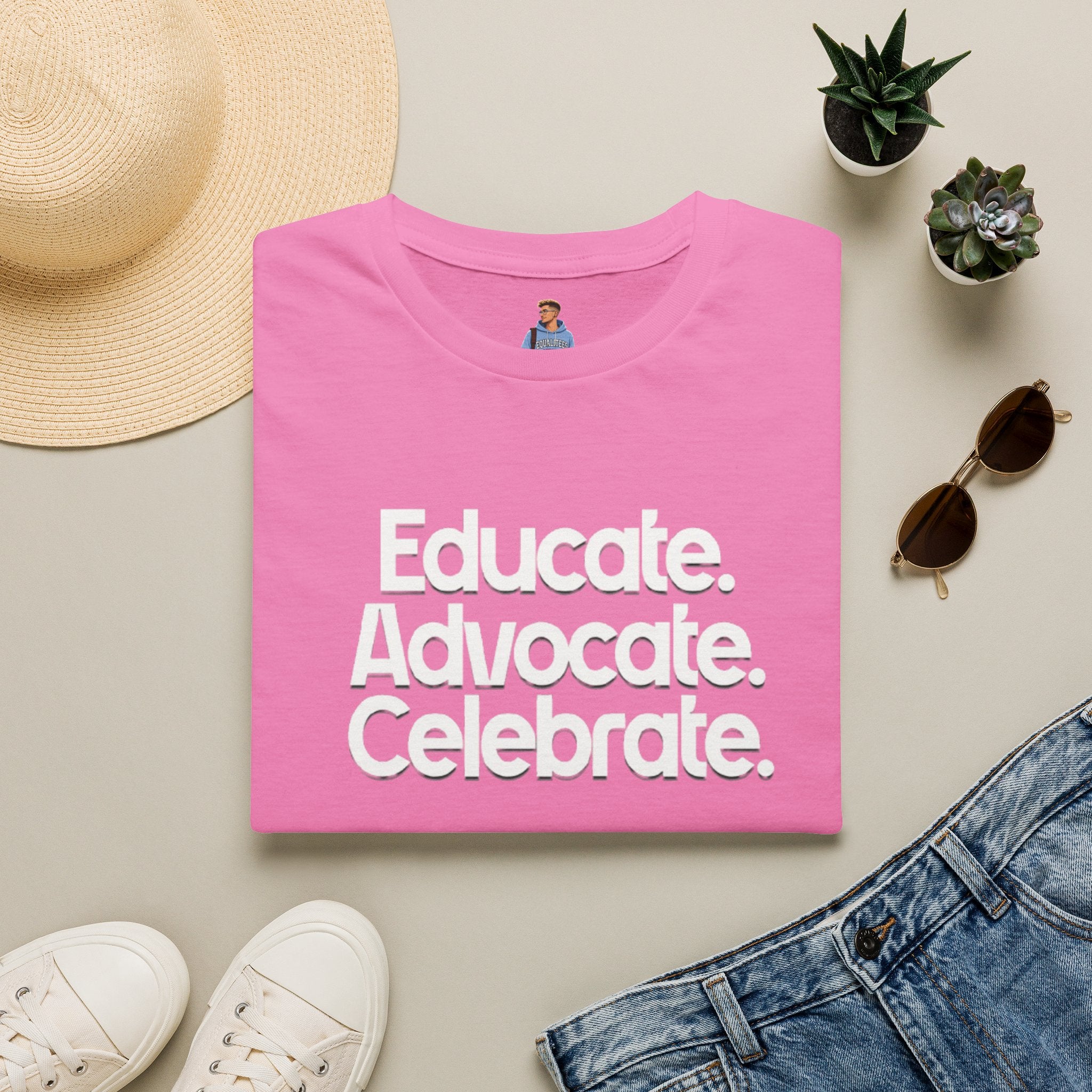 Educate. Advocate. Celebrate. Minimalist Pride T-Shirt