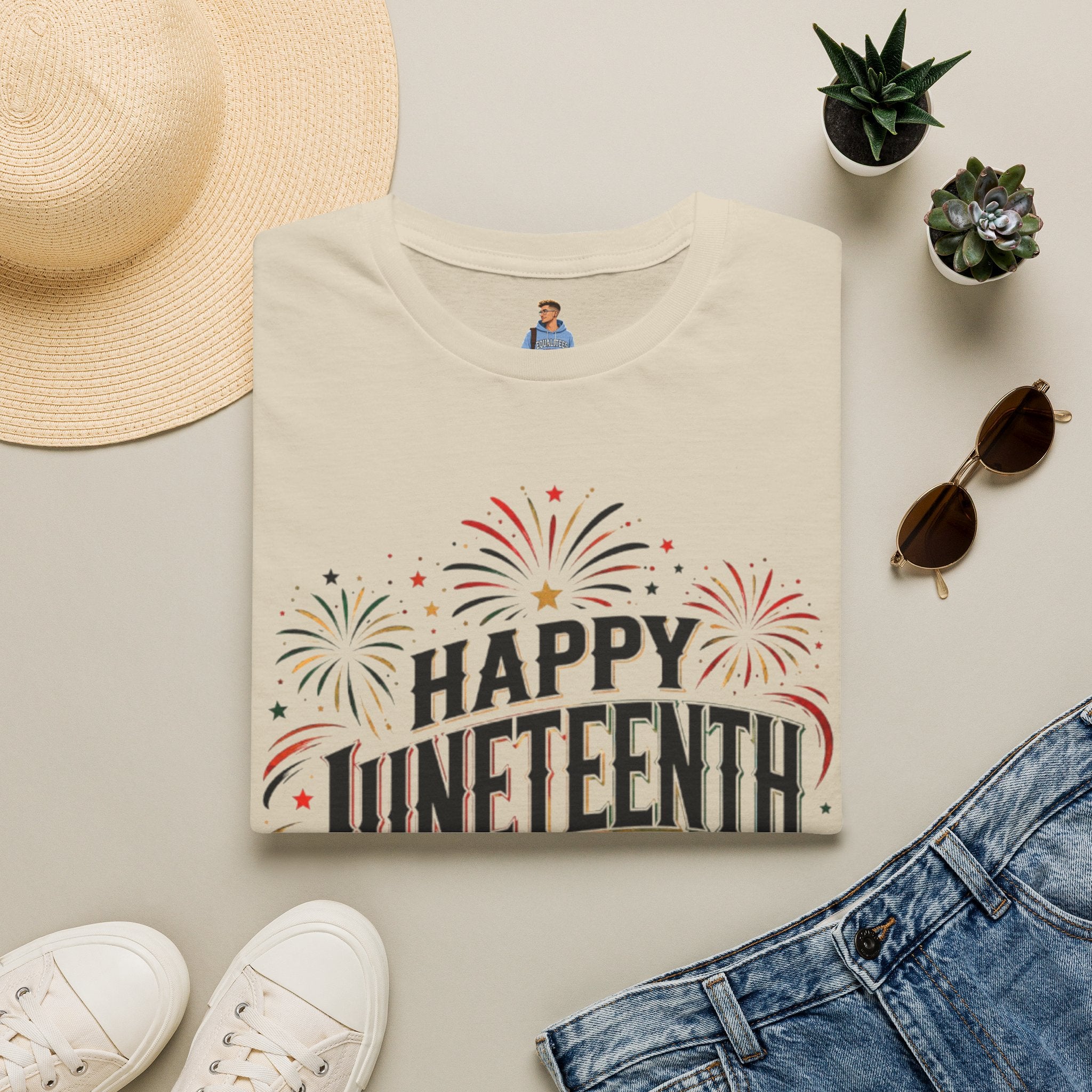 Juneteenth T-Shirt - "Happy Juneteenth" Fireworks Celebration Tee