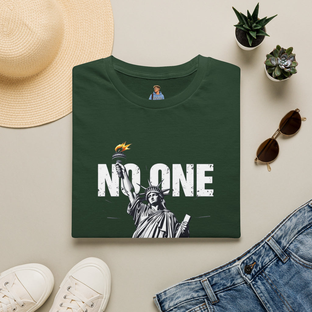 Camiseta unisex de estilo suave: camiseta gráfica con el lema "Nadie es ilegal" para defensores de la justicia social