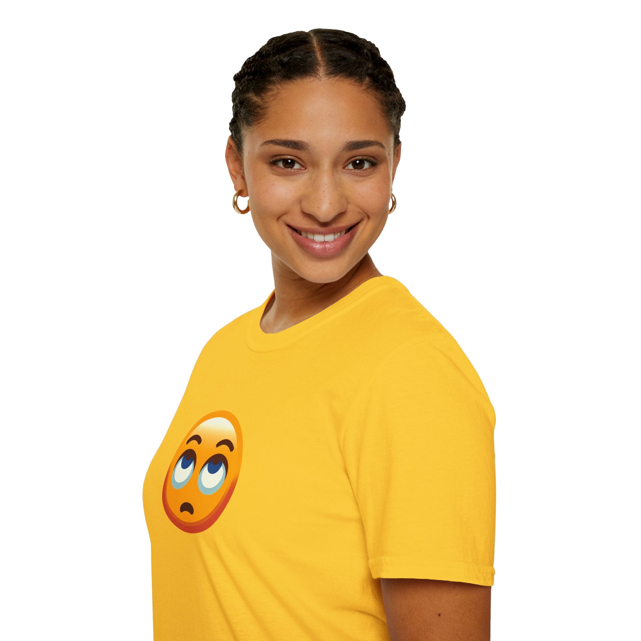 Camiseta unisex de estilo suave con emoji de ojos en blanco | Camiseta gráfica informal para el día a día