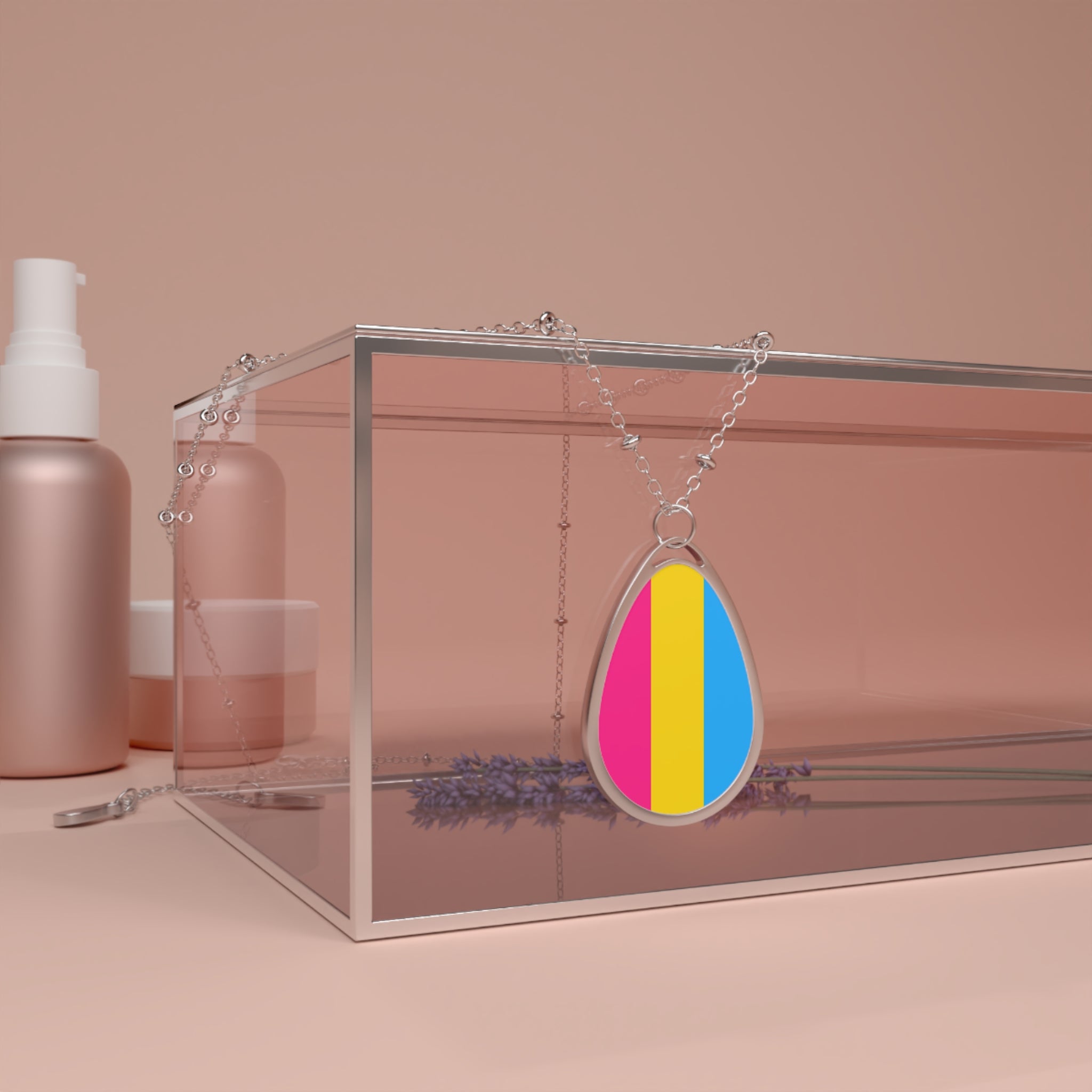 Pansexual Pride Oval Necklace - Stylish Silver Pendant for Inclusivity and Celebration - EqualiTees.Me